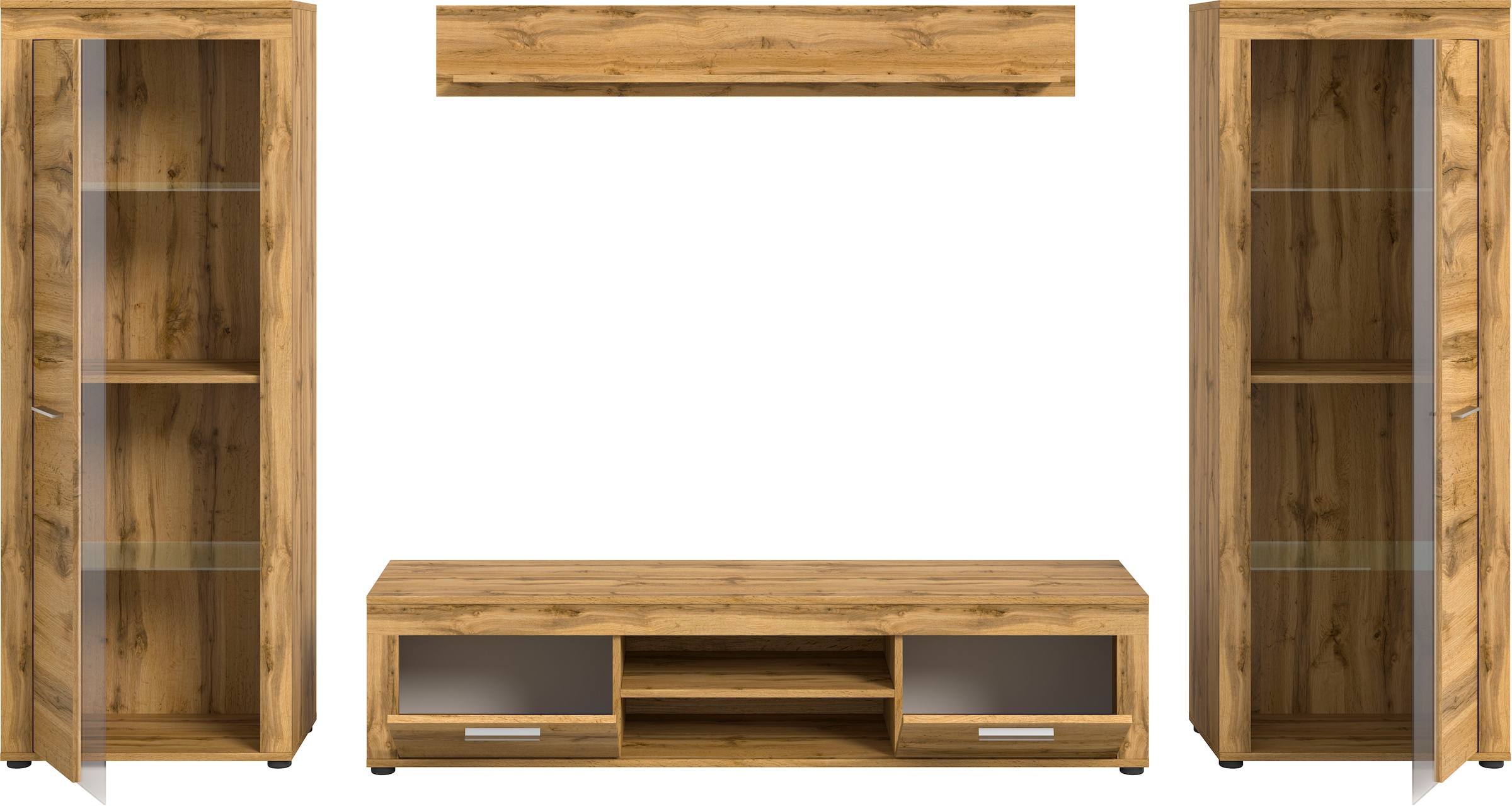 INOSIGN Wohnwand »Aosta, Breite 310cm, best. aus: 2x Vitrine, Lowboard, Wandboard«, Wohnwand, Kombination, Anbauwand, Möbel Set, Schrankwand, Möbel Kombi