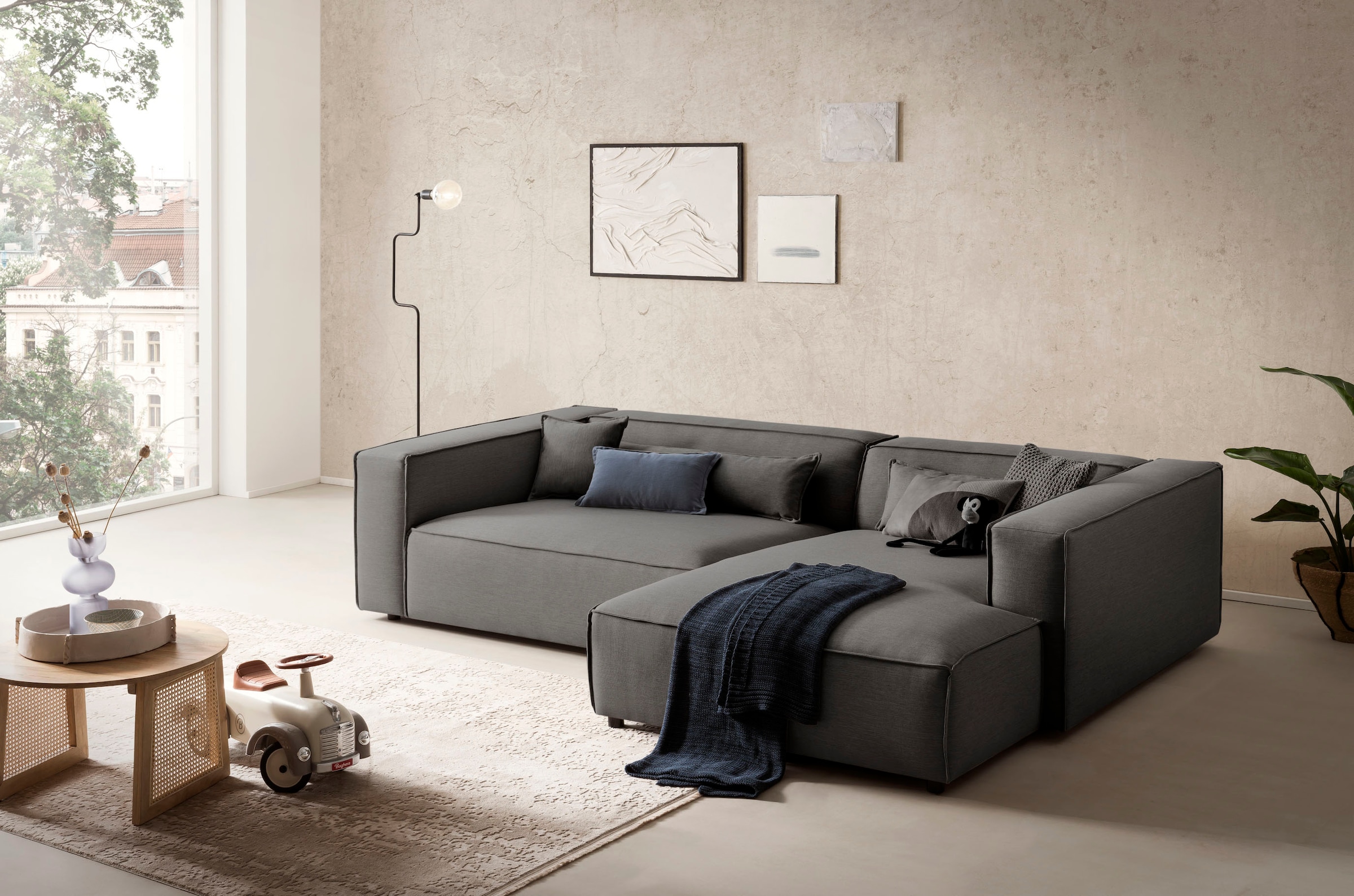 LeGer Home by Lena Gercke Ecksofa »PIARA XXL, besonders tiefe Sitzfläche, L-Form,«, Inklusive 2 Rückenkissen 80x35 cm und 1 Zierkissen 40x40 cm