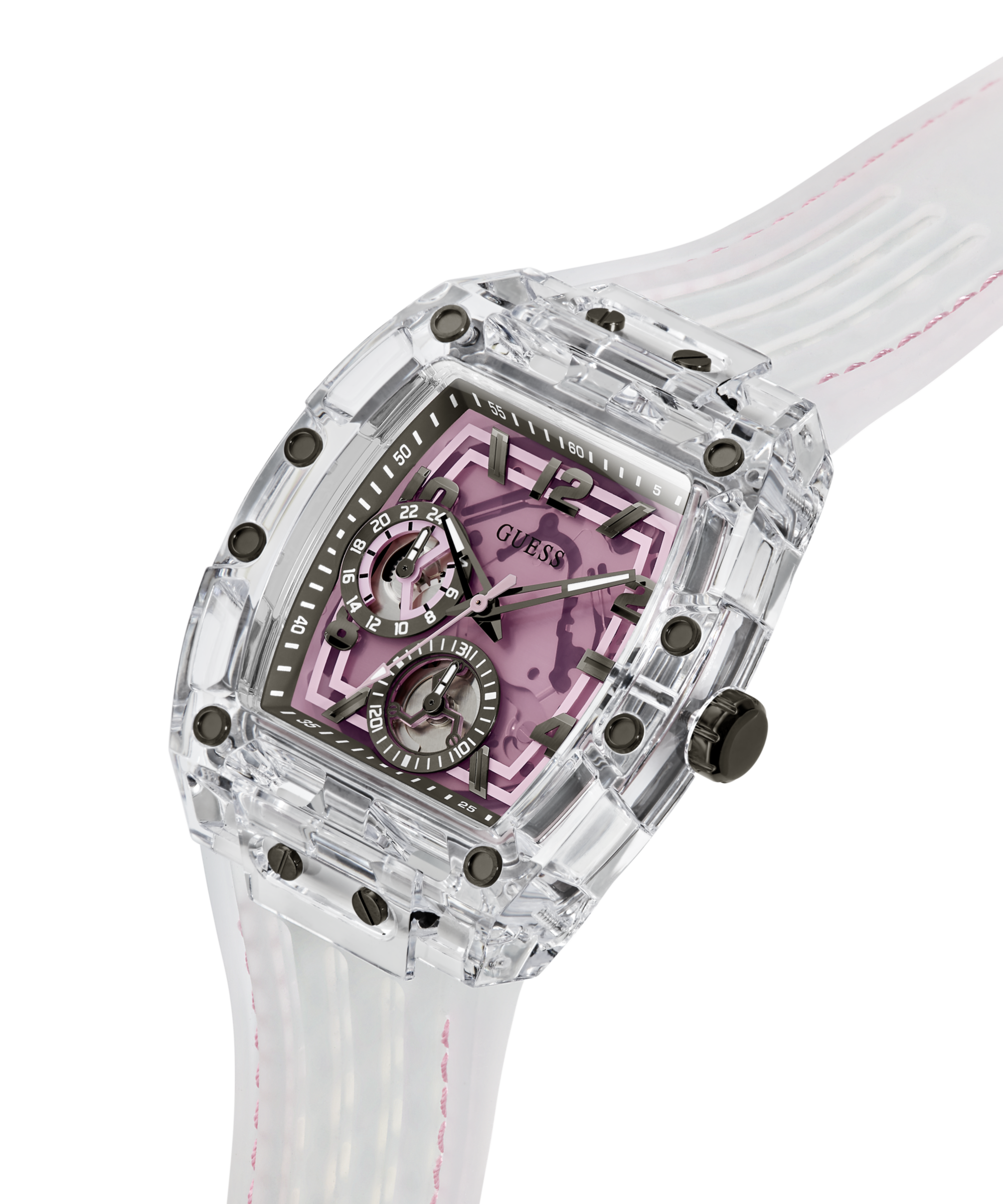 Guess Multifunktionsuhr »SPORTING PINK« Quarzuhr, Armbanduhr, Herrenuhr, Silikonarmband, analog, Tag