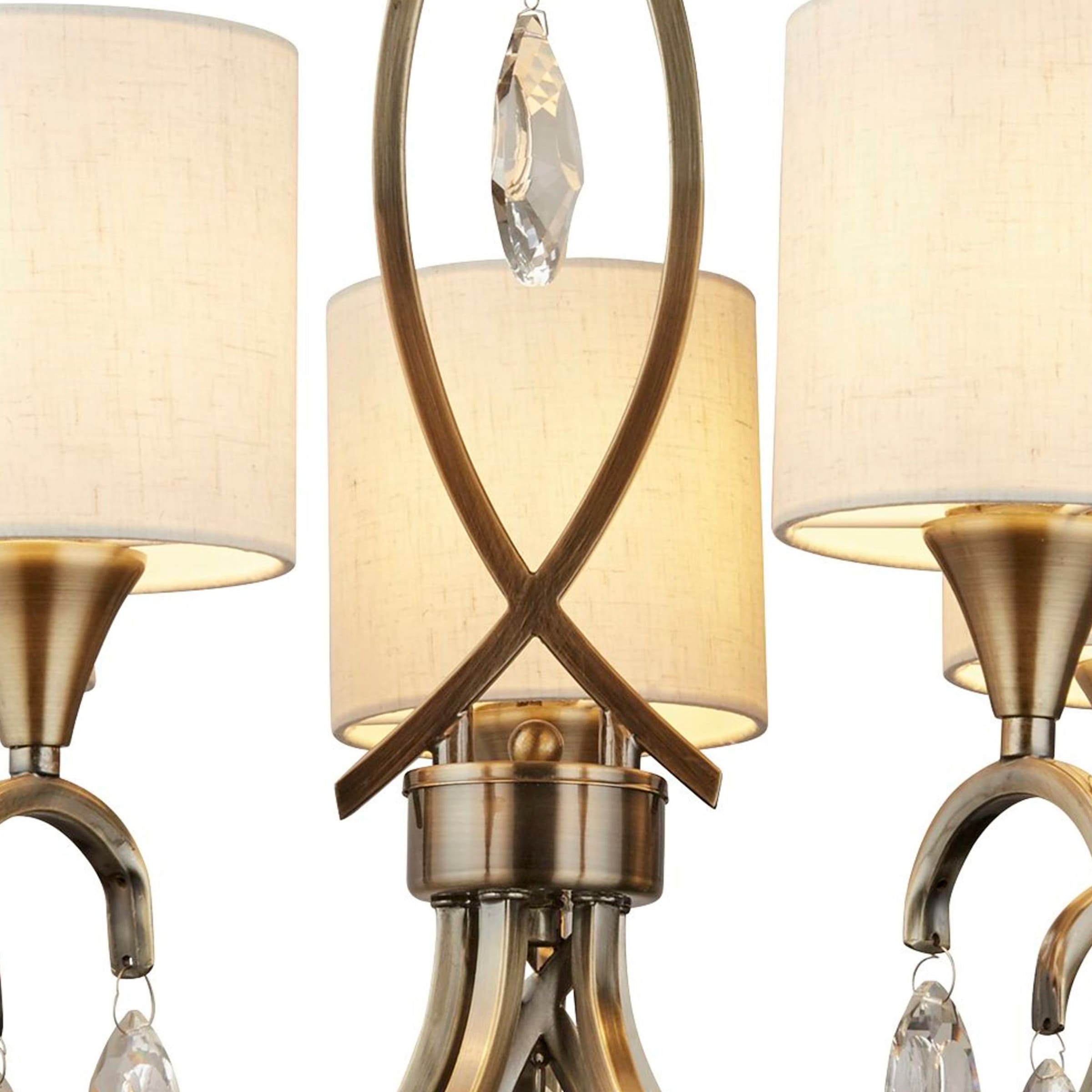 Searchlight Kronleuchter »Alberto 5Lt Pendant - Antique Brass, Crystal & Linen Shade« E14 1 Stk.