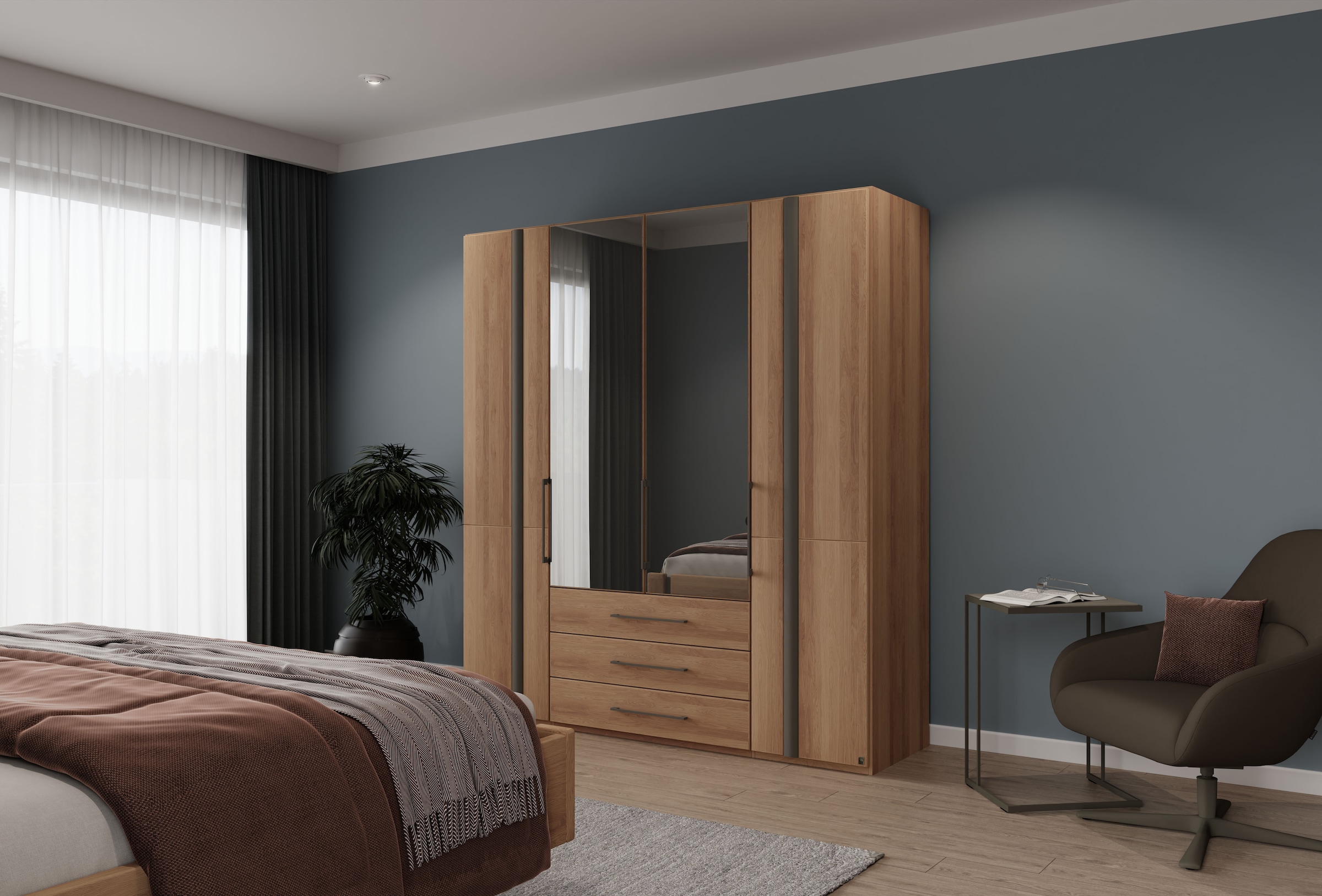 Musterring Drehtürenschrank »Sorrent, Kleiderschrank, teilmassiv Eiche« mit Türdämpfern, mit Schubladen, extra Böden, MADE IN GERMANY,  Türen in Eiche massiv und als Parsol-Bronze-Spiegel, mit Schubkästen