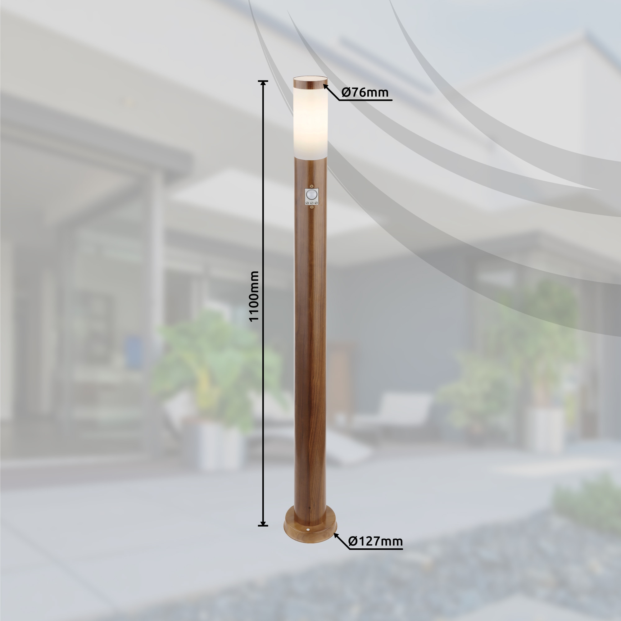GLOBO LIGHTING Außen-Stehlampe »BOSTON«, Leuchtmittel E27 | ohne Leuchtmittel, Außenlampe/holzoptik/IP44/Terrasse/Sensor/ø: 127mm