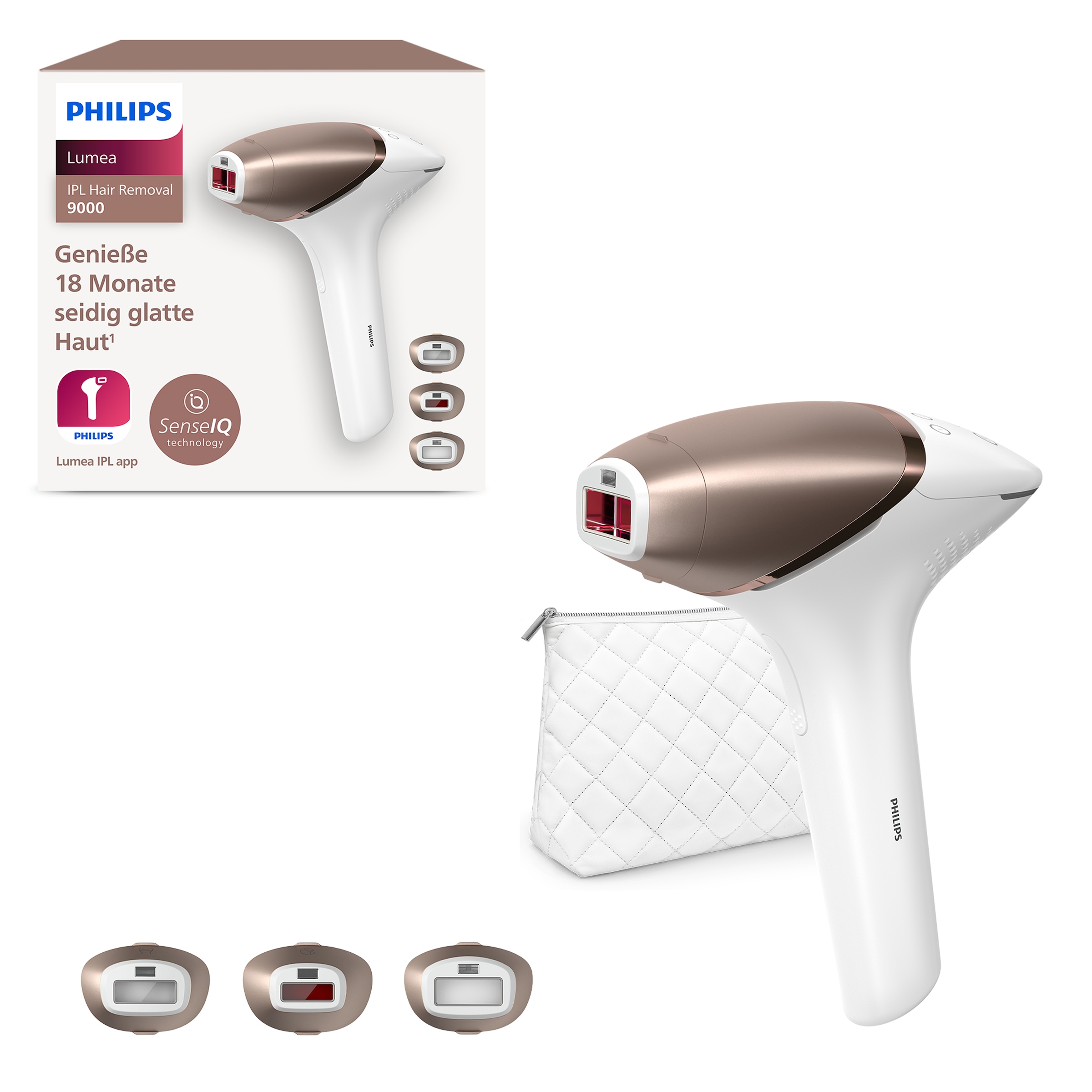 PHILIPS IPL-Haarentferner »Lumea S9000 BRI955/00« 450.000 Lichtimpulse 3 Aufsätze (Körper, Gesicht und Präzisionsaufsatz), kabellos Roségoldfarben...