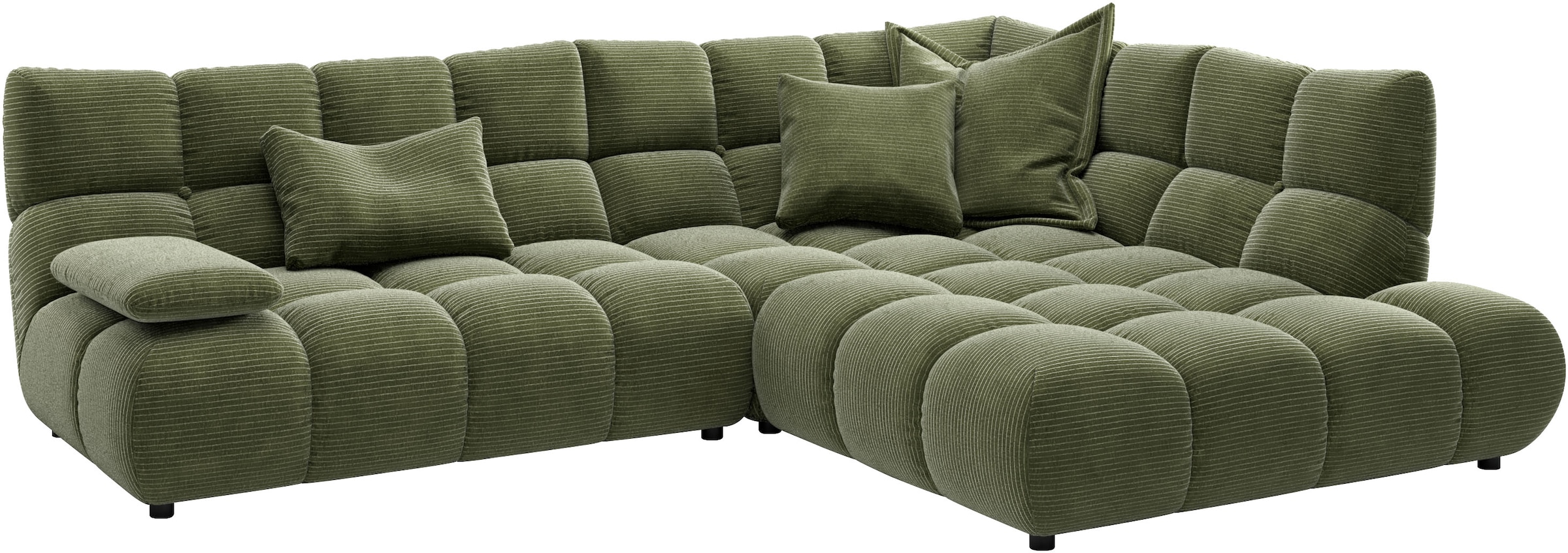 Home affaire Ecksofa »Cozy Bubble, mit klappbarer Armlehne, Breite 289 cm« mit eleganter Steppung, Rundumbezug & weicher Polsterung