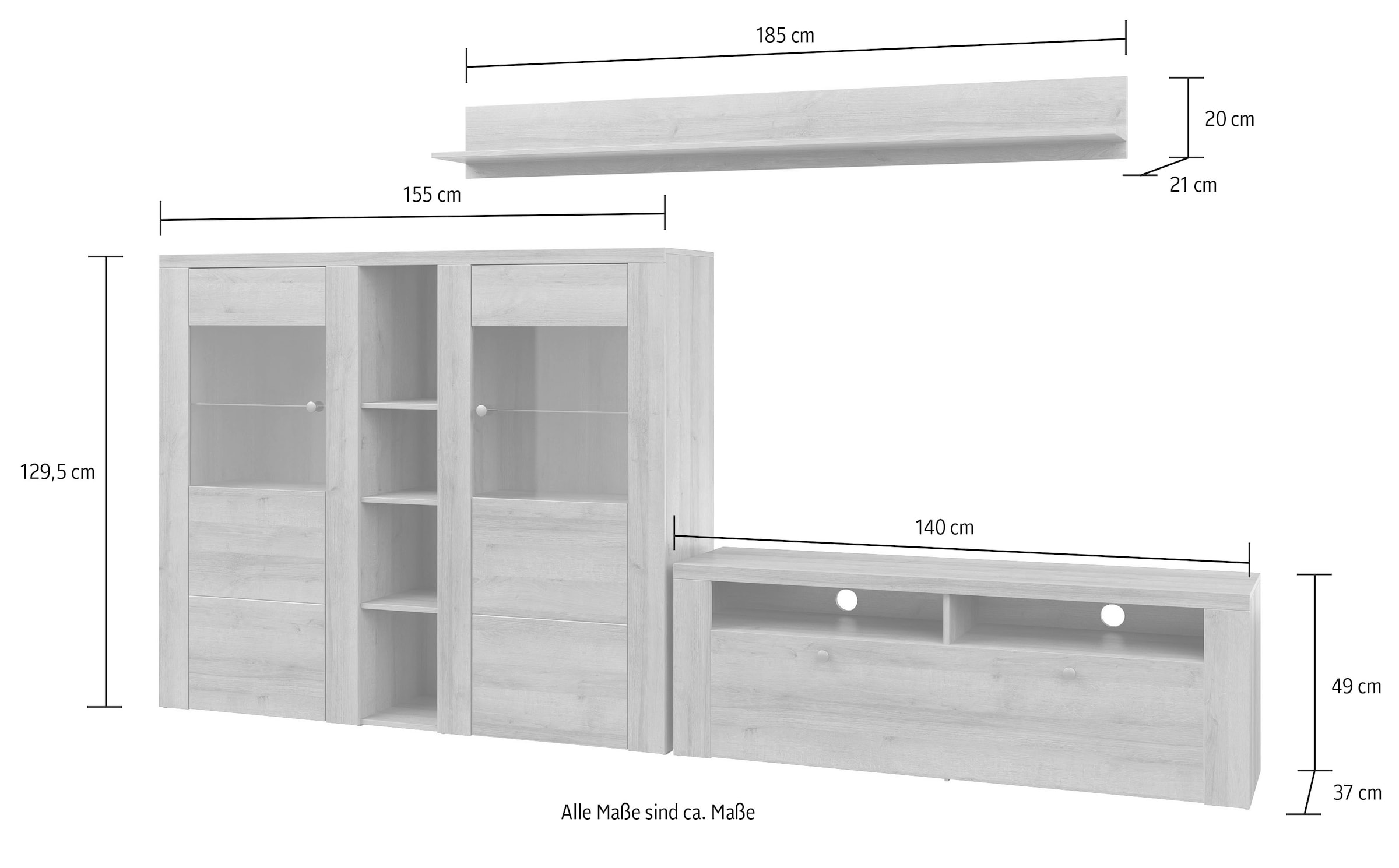 Home affaire Wohnwand »Larona, Wohnwand, Set 3 teilig,«, (3 St.), bestehend aus 1 TV-Board, 1 Highboard,1 Wandregal