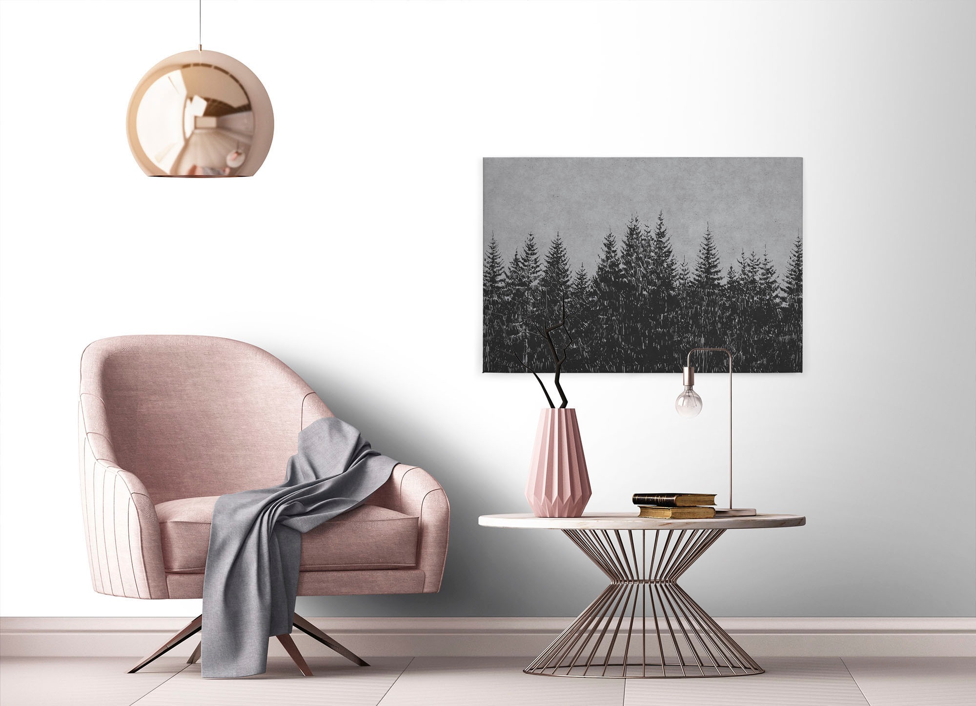 A.S. Création Leinwandbild »black forest 3«, Kunst-Wald-Kinder, (1 St.), Wald Bild Keilrahmen Schwarz Grau Leinwand-Bild Wohnzimmer modern Wand