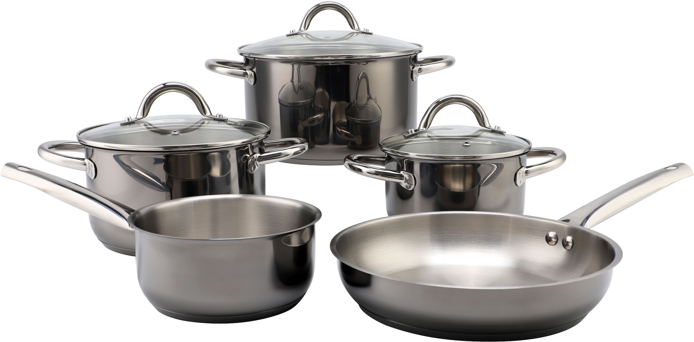ECHTWERK Topf-Set »Black-Edition«, Edelstahl 18/8, (Set, 8 tlg., je 1 Kochtopf 16/20/24 cm, Kasserolle 16 cm, Bratpfanne 24 cm), für alle Herdarten geeignet, Induktion