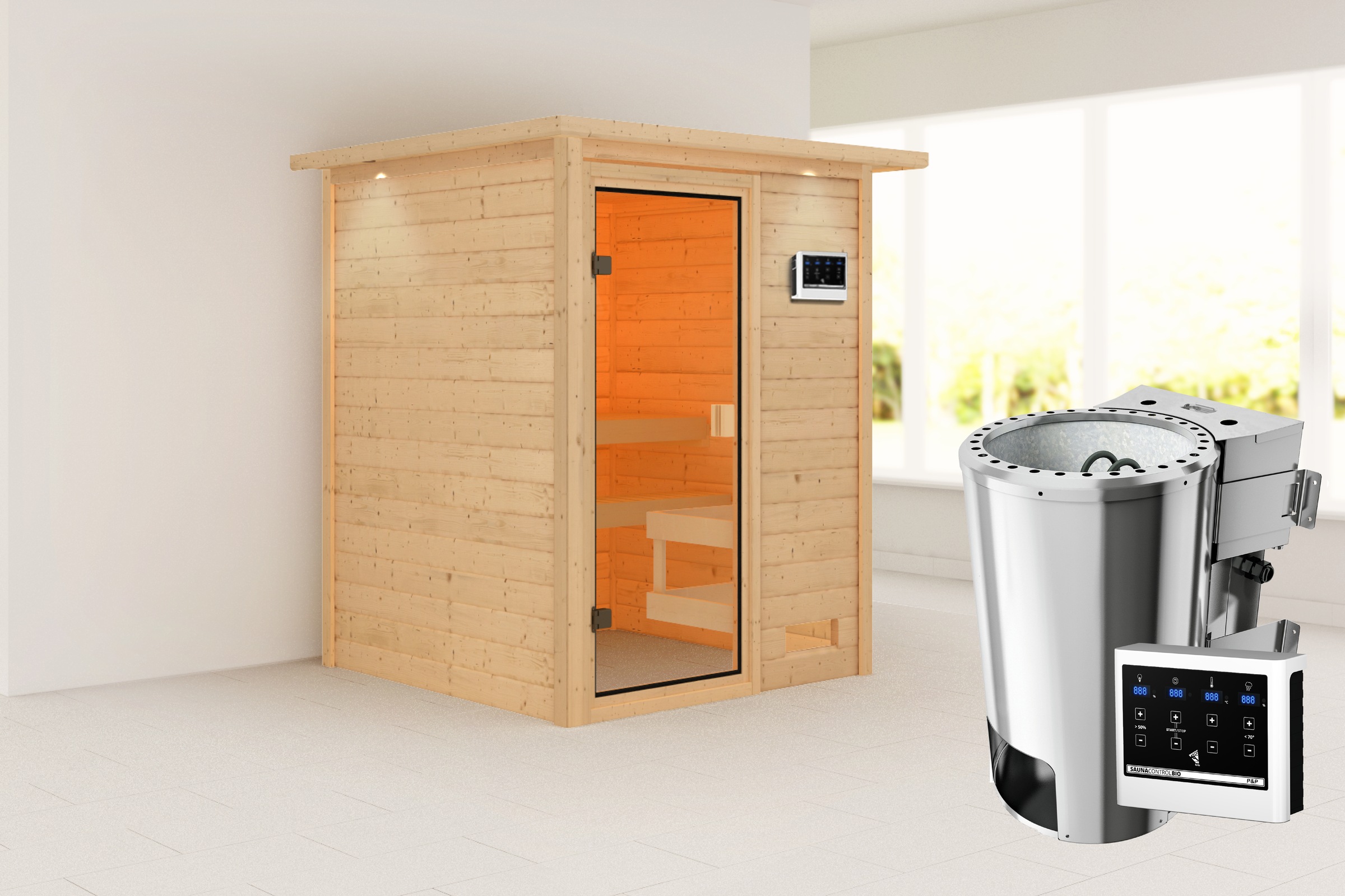 Karibu Sauna »"Sandy" mit bronzierter Tür und Kranz, naturbelassen« aus hoc günstig online kaufen