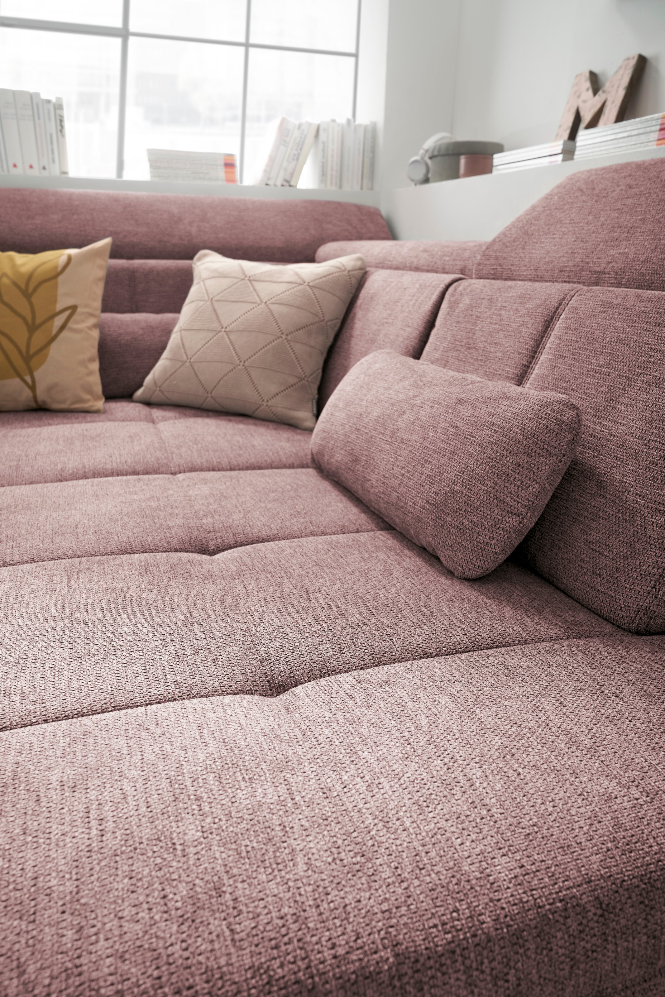 set one by Musterring Ecksofa »SO 3400 Sitzhöhe 47cm oder 49cm, Sitztiefe verstellbar, B/T 317/220 cm«, Kaltschaumpolsterung, Flachgewebe, whlw. mit Funktionen, Sitzhöhe 47