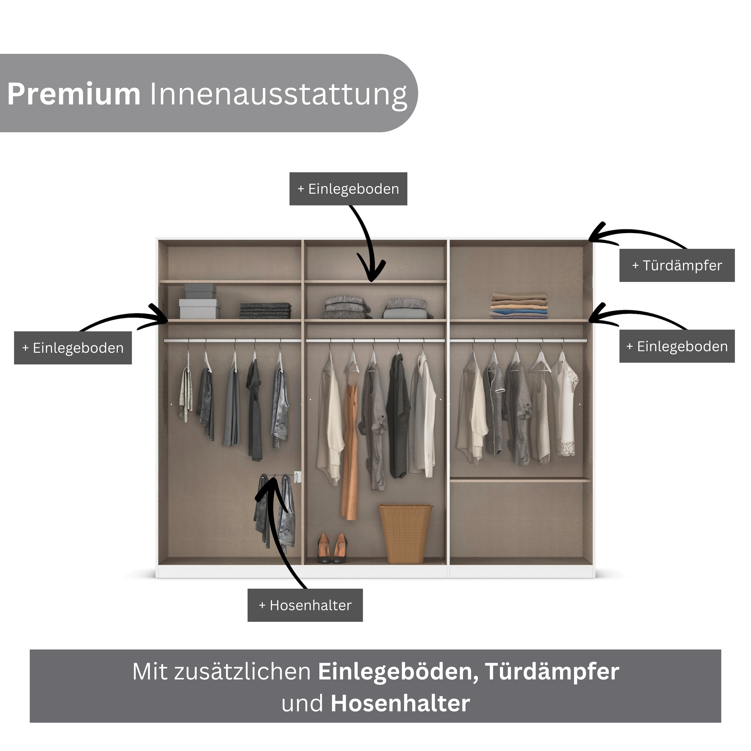 rauch Kleiderschrank »Drehtürenschrank Schrank Garderobe Wäscheschrank Schlafzimmer AVOLA«, (in 3 verschiedenen Ausstattungen BASIC/CLASSIC/PREMIUM), mit hochwertigen Stangengriffen in Schwarz aus Metall MADE IN GERMANY