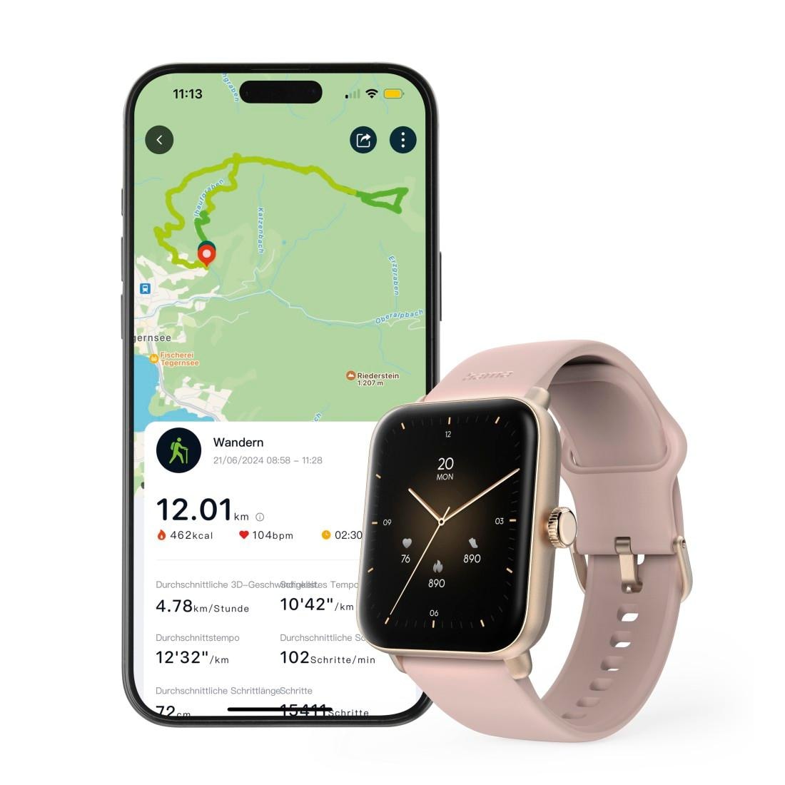 Hama Smartwatch »Smartwatch 1,65“ mit GPS (Fitness, Telefonfunktion, Puls, wasserdicht)«, (/ 1,65 Zoll),)