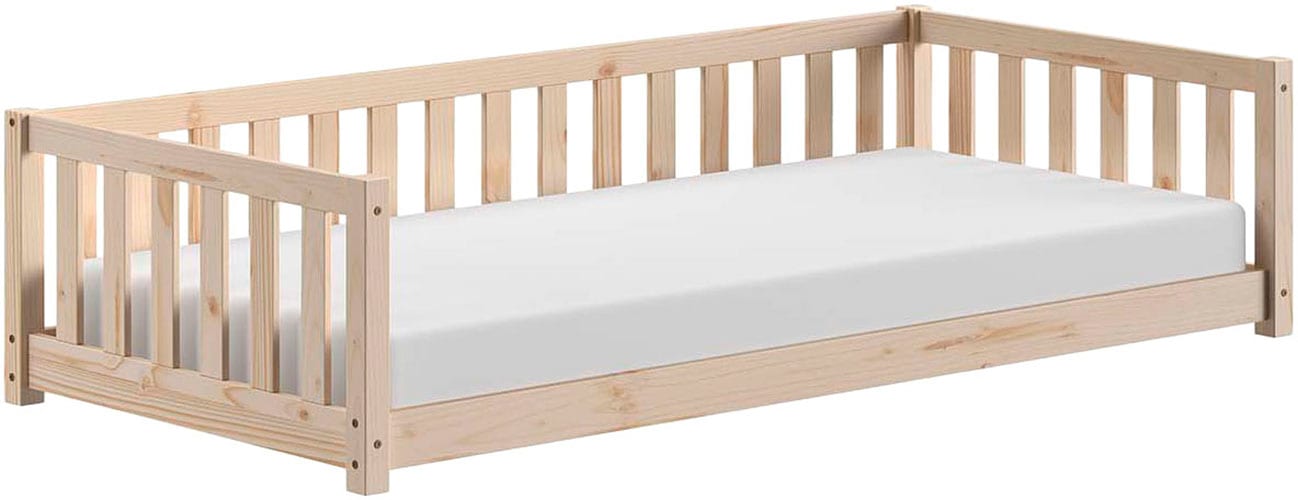Vipack Kinderbett »Dallas, Massivholzbett, umbaubar vom Boden- zum Daybett« inkl. Rolllattenrost und Sprossenumrandung, 90 oder 140x200 cm breit,  stabil und standfest gebaut, wahlweise Kiefer massiv natur oder weiß