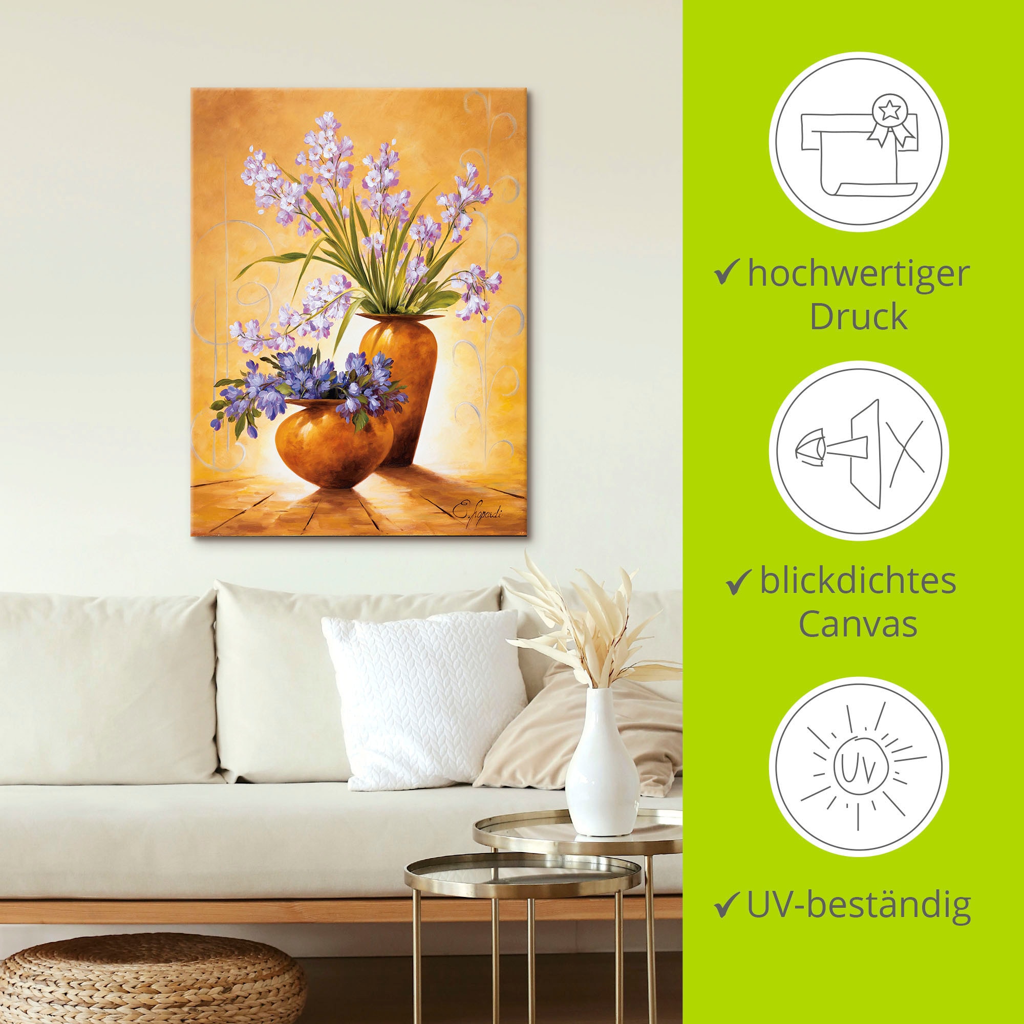 Artland Wandbild »Italienische Blumen IV«, Vasen & Töpfe, (1 St.), als Alubild, Leinwandbild, Wandaufkleber oder Poster in versch. Größen