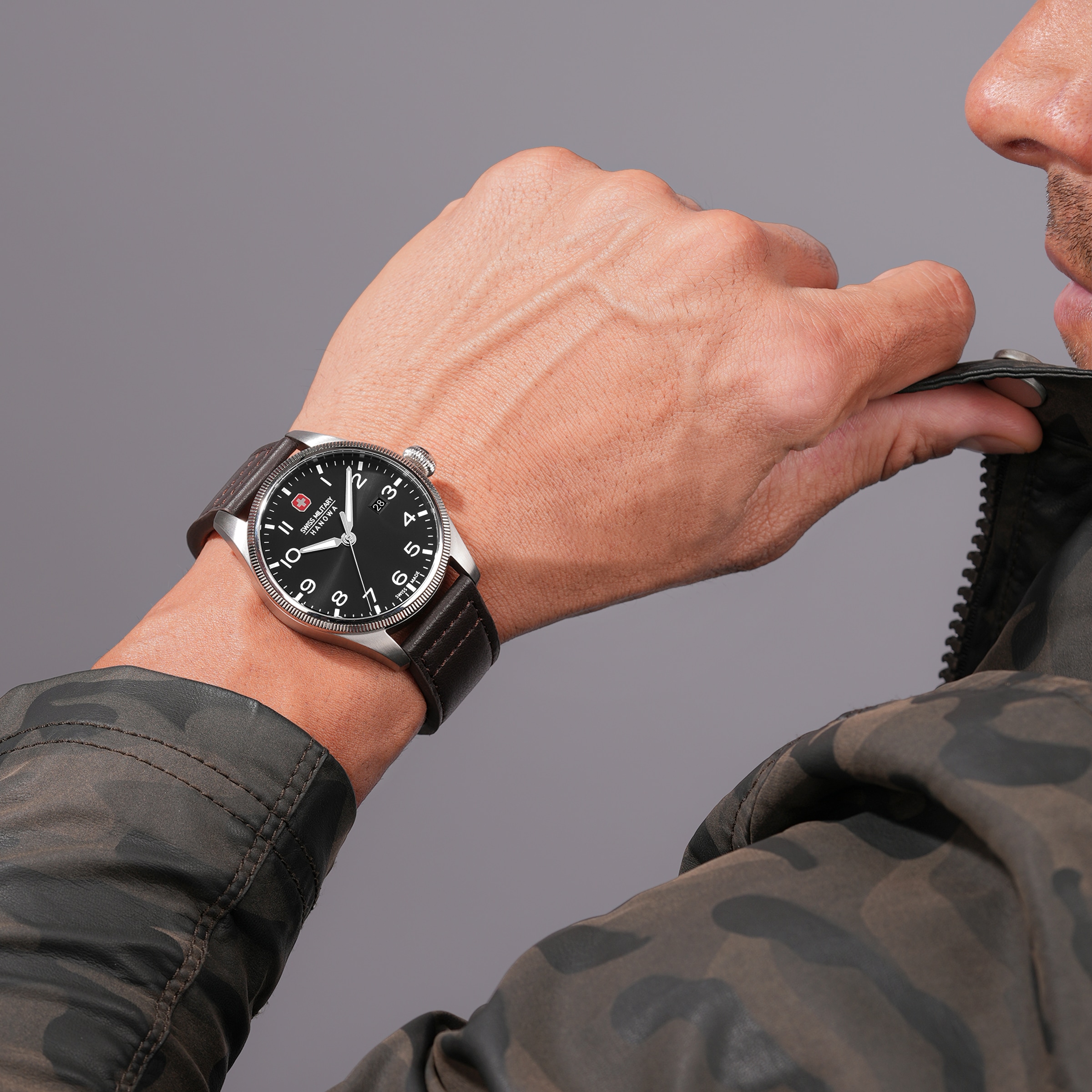 Swiss Military Hanowa Quarzuhr »Thunderbolt« Armbanduhr, Herrenuhr, Swiss Made, Lederarmband, analog, Tag