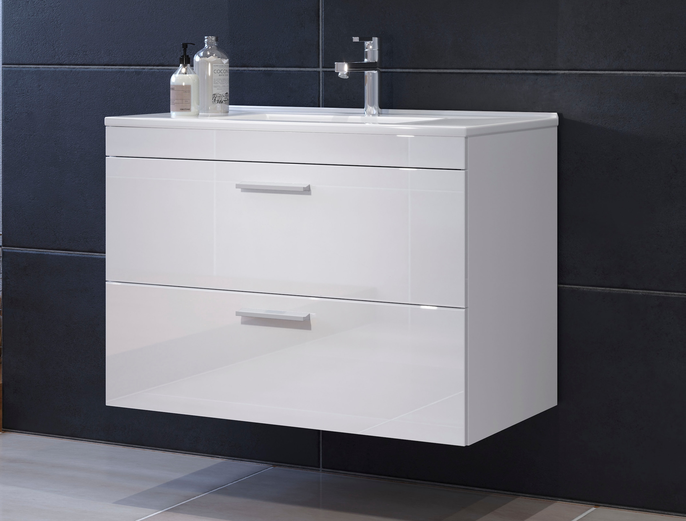 welltime Waschbeckenunterschrank »Dormoletto« Hänge-Waschbeckenunterschrank m. Becken - (B/T/H) 81/47/59 cm