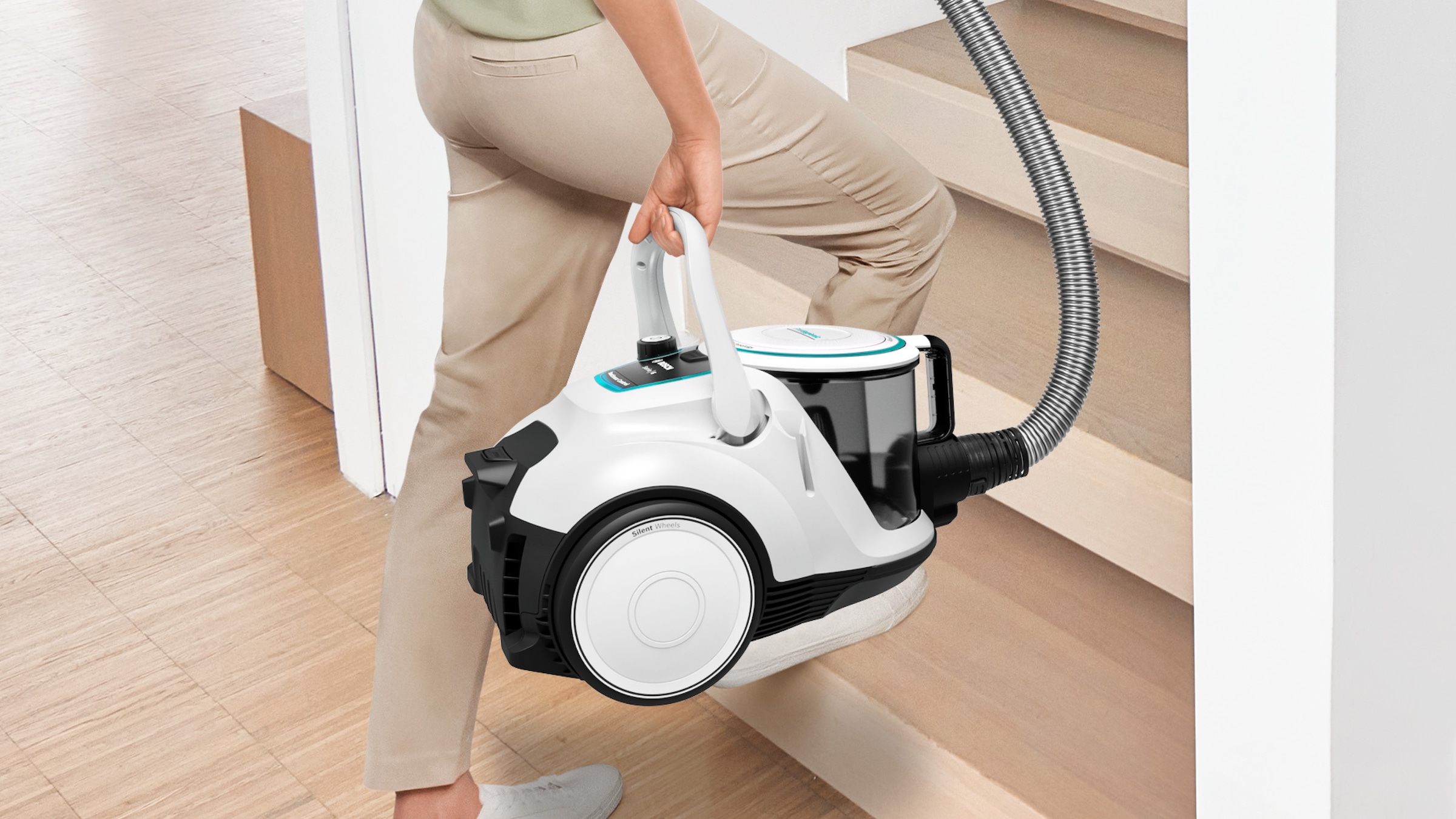BOSCH Bodenstaubsauger »Serie 6 ProHygienic BGC41XHYG, ideal für Allergiker, Hygiene-Filter«, 750 W, beutellos, 10 Jahre Motorgarantie, Hartbodendüse, XXL-Polsterdüse, leise, weiß