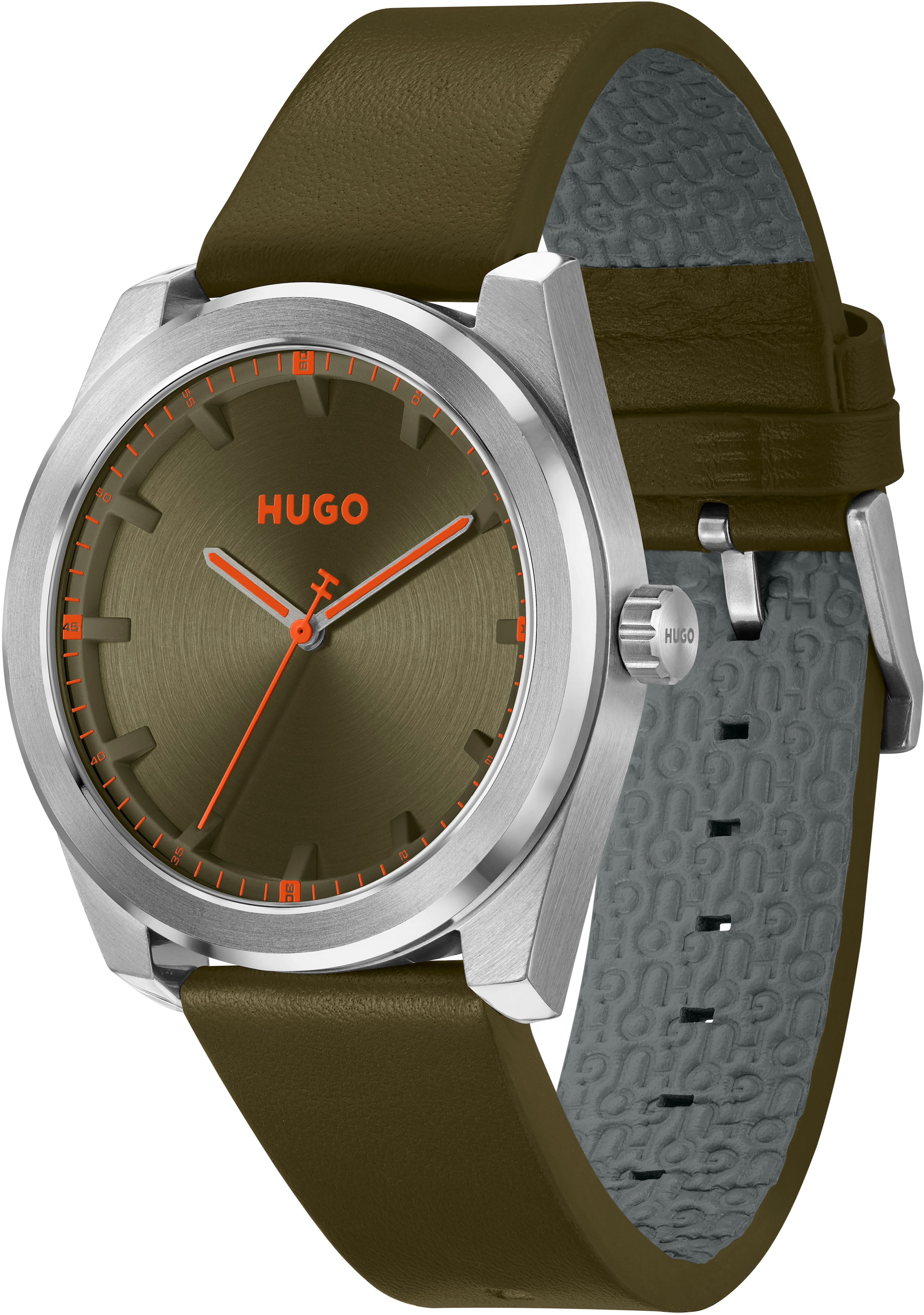 HUGO Quarzuhr »#BRIGHT«, Armbanduhr, Herrenuhr, Mineralglas, Lederarmband