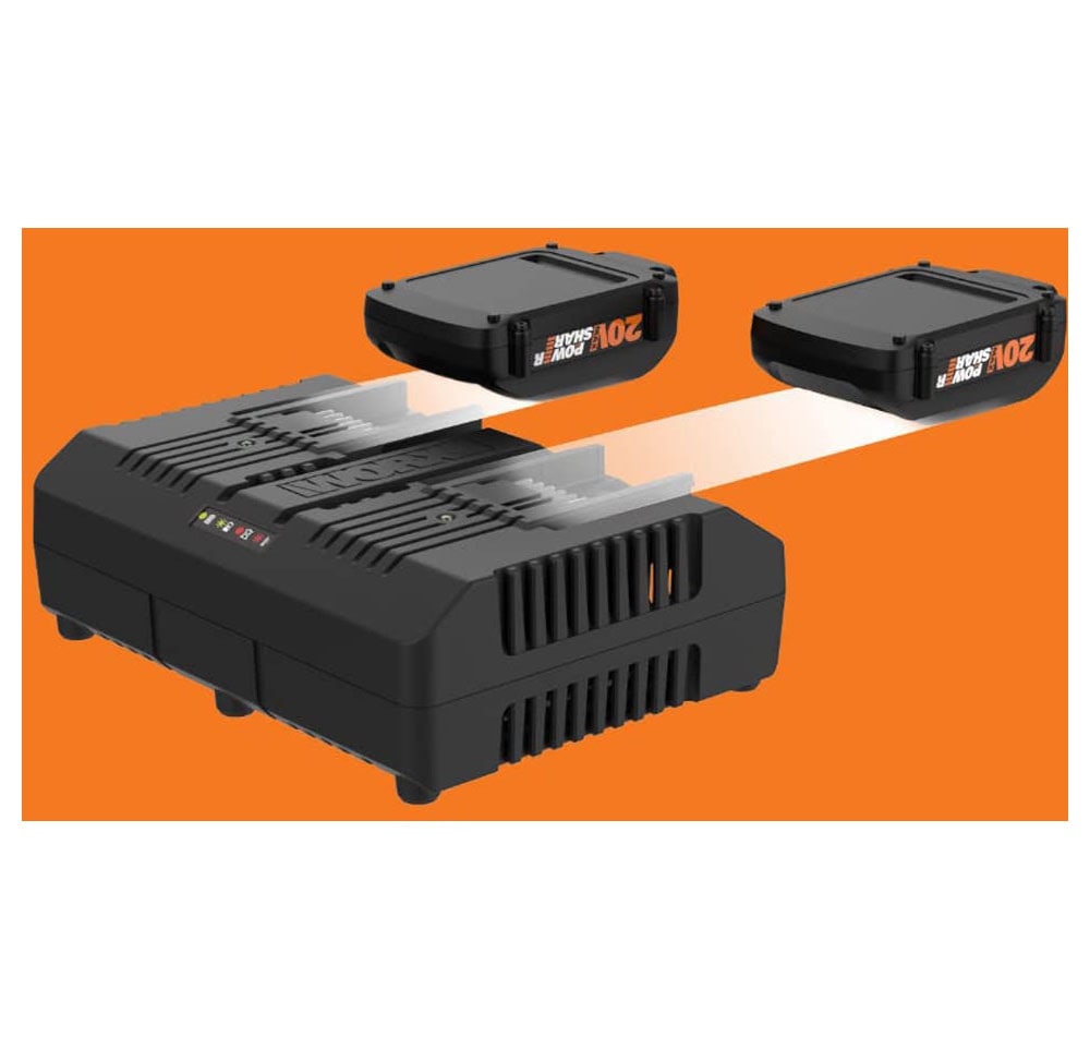 Worx Werkzeug-Akku-Ladetechnik »WA3883 Dual-Ladegerät«, 4000 mA, gleichzeitiges Aufladen, 2 Lademodi, für alle PowerShare