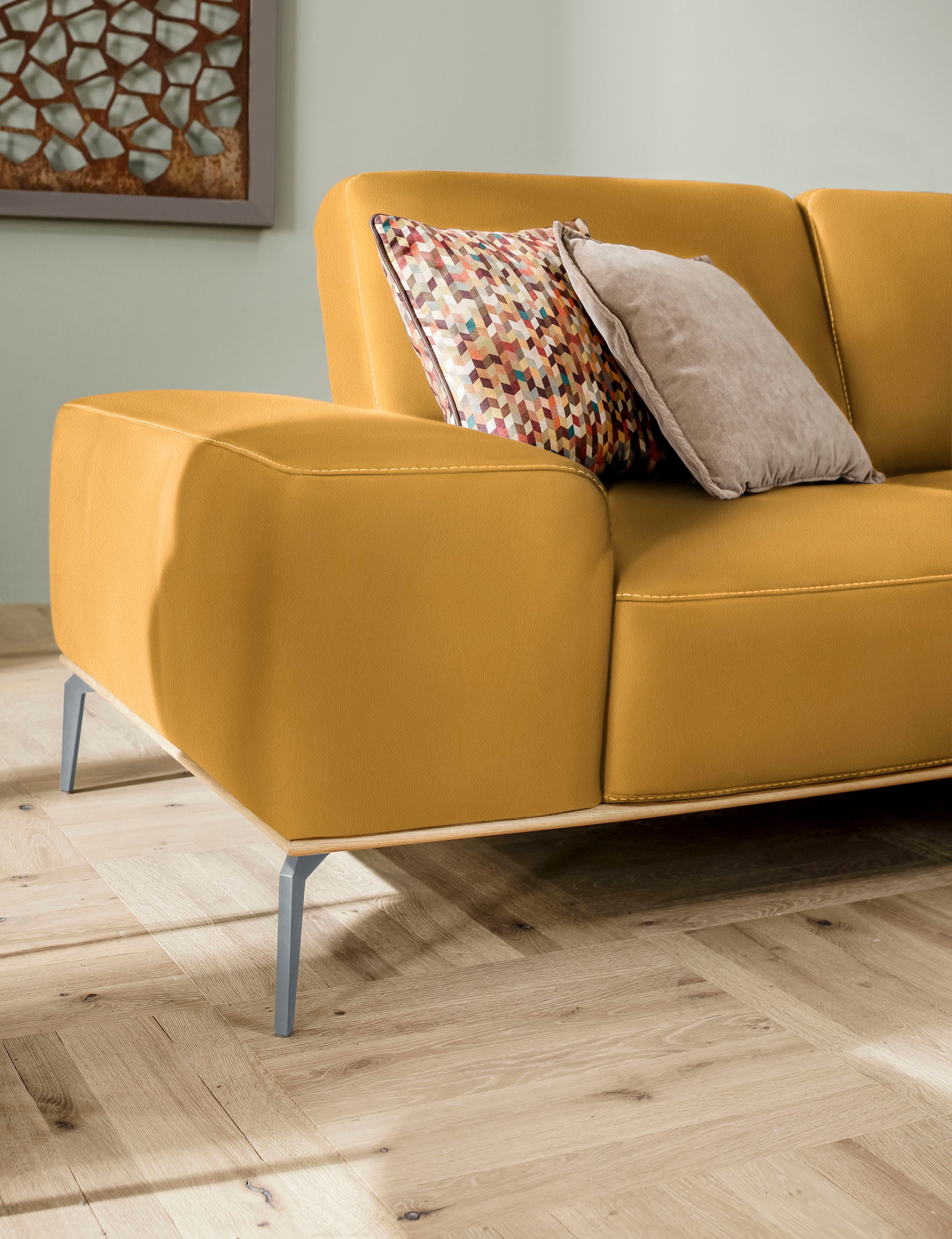 W.SCHILLIG Ecksofa »run, Designsofa mit tollem Sitzkomfort, bequem, L-Form«, mit elegantem Holzsockel, Füße in Silber matt, Breite 299 cm