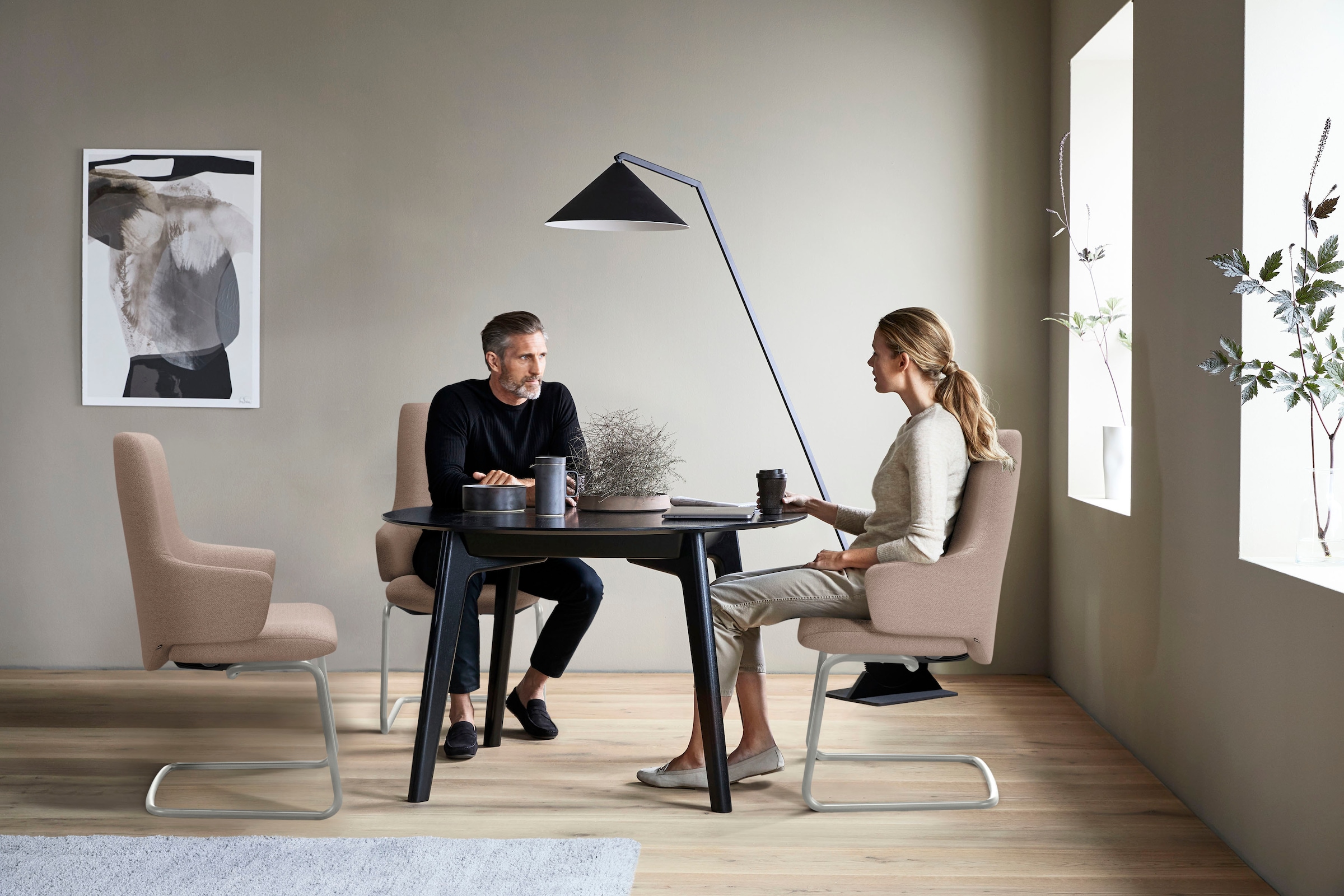 Stressless® Polsterstuhl »Laurel«, ROHLEDER Stoff Q2 FARON, High Back mit Armlehne, Größe L, mit Beinen aus Stahl in Chrom