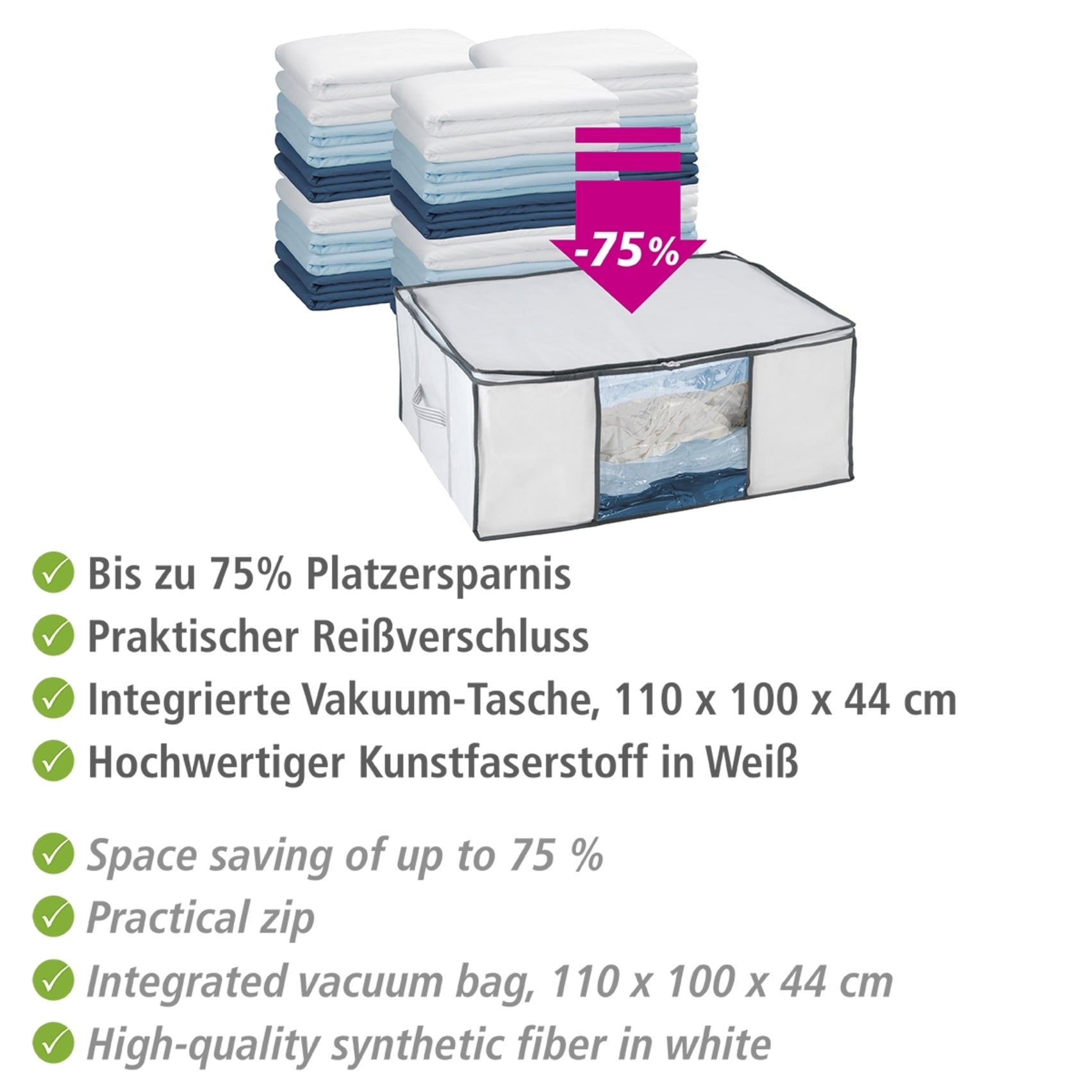 WENKO Unterbettkommode »Vakuum Soft Box L«, integrierte Vakuum-Tasche & Blitzventil, bis zu 75 % Platzersparnis
