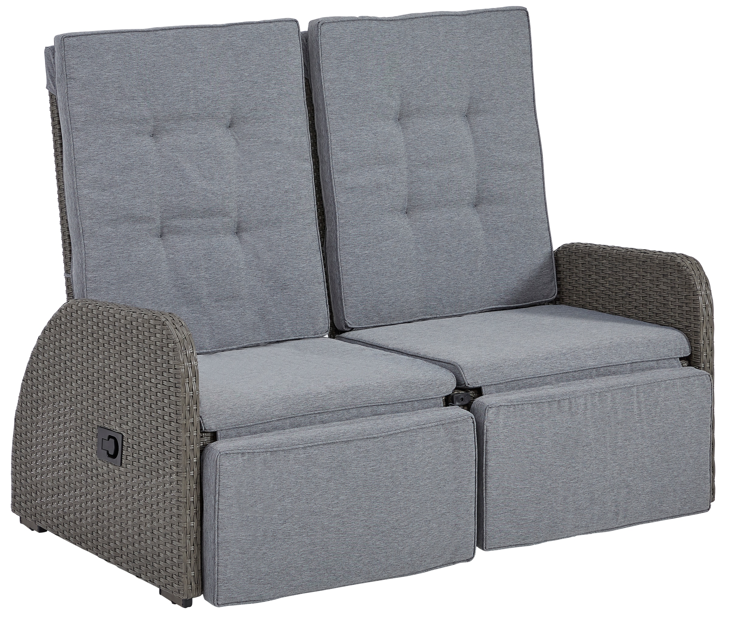 KONIFERA Gartenlounge-Set »Vigo«, (Set, 8 tlg., 2x Sessel, 1x 2er Sofa, 1x Tisch 120x60x60cm, inkl. Auflagen), Polyrattan, Aluminium, verstellbare Rückenlehne und Fußablage