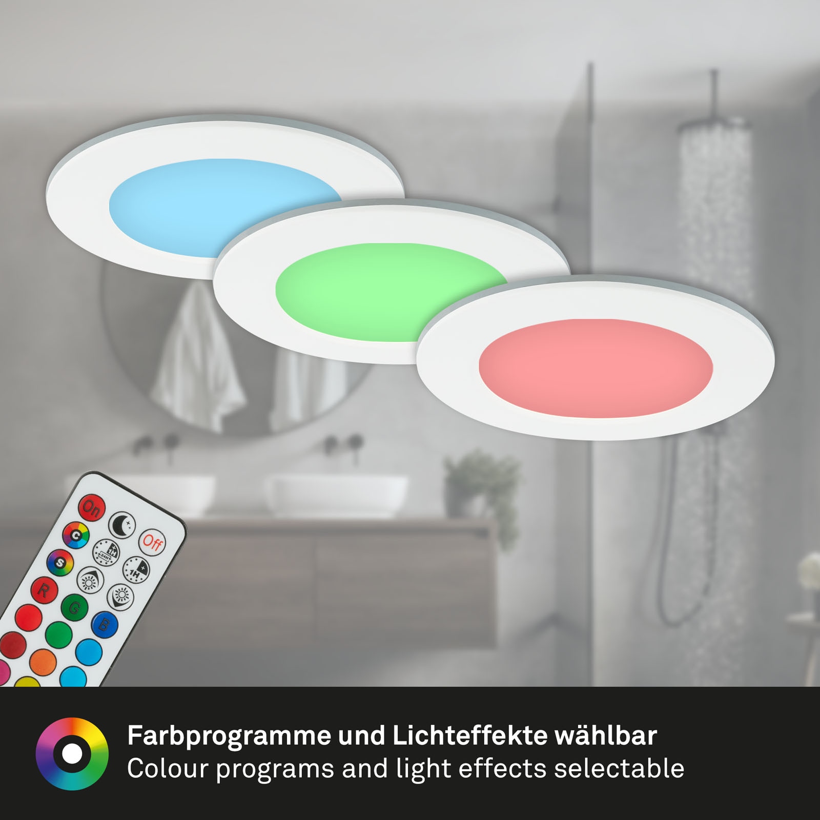 Briloner Leuchten LED Einbauleuchte »3er Set LED Einbauleuchten RGB-CCT, weiß«, 3er Set LED Einbauleuchten, RGB CCT, Einbaustrahler Bad, Bad IP65
