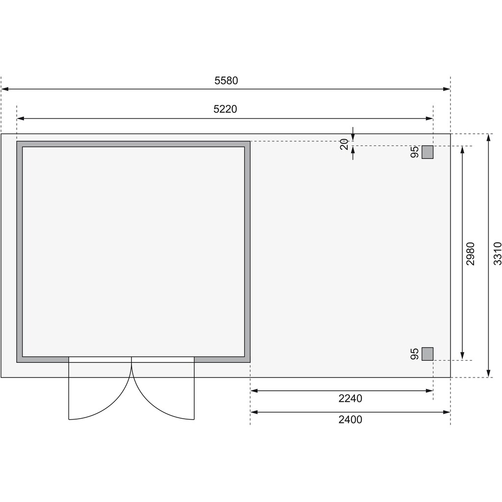 Karibu Gartenhaus »Arnis 6«, (Set), mit Anbaudach