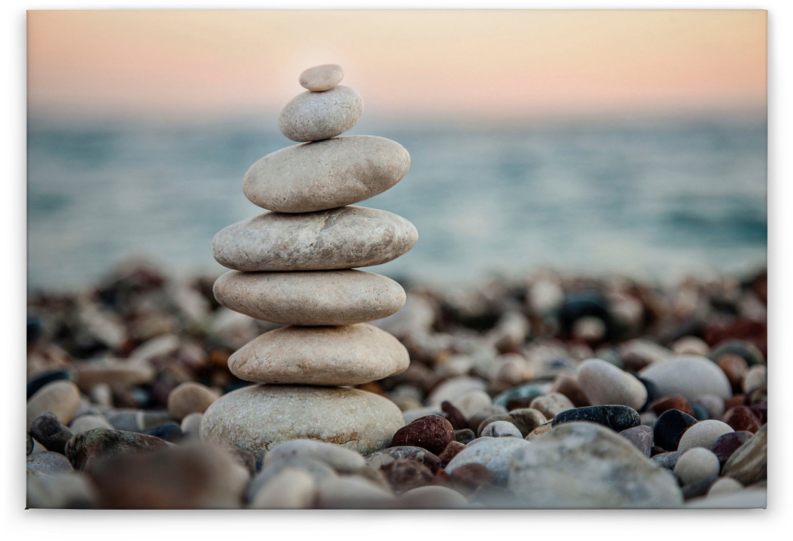 A.S. Création Leinwandbild »Stone Beach«, Kunst-Gemälde-Kinder, (1 St.), Spa Steine Ufer Meer Keilrahmen Entspannung Leinwand-Bild Wohnzimmer
