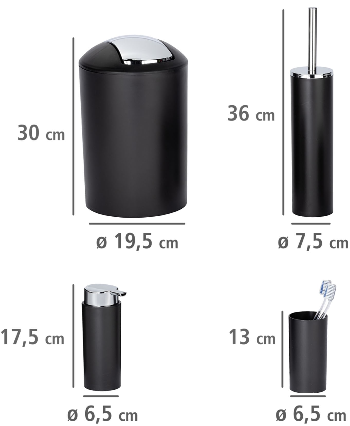 WENKO Badaccessoire-Set »Calvo« Seifenspender, Zahnputzbecher, WC-Garnitur & Kosmetikeimer