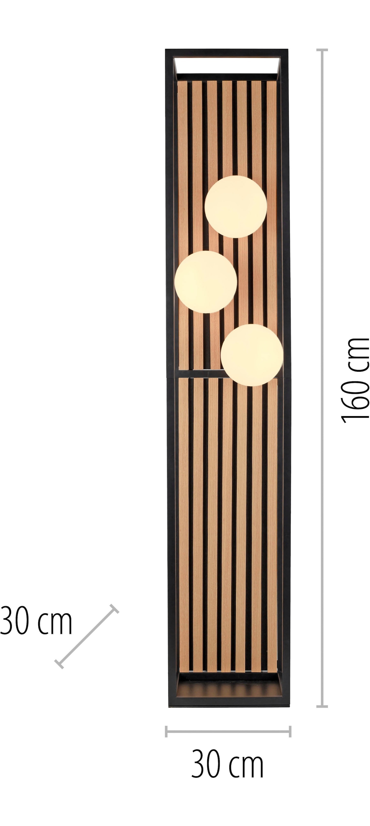 Leonique Stehlampe »Erinette Akustikpaneele mit Glaskugeln«, 3 flammig, Leuchtmittel E14 | ohne Leuchtmittel-Leuchtmittel wechselbar, Holz, Akustik, Paneele, Glas, opal matt weiß, Stehleuchte, Fußschalter