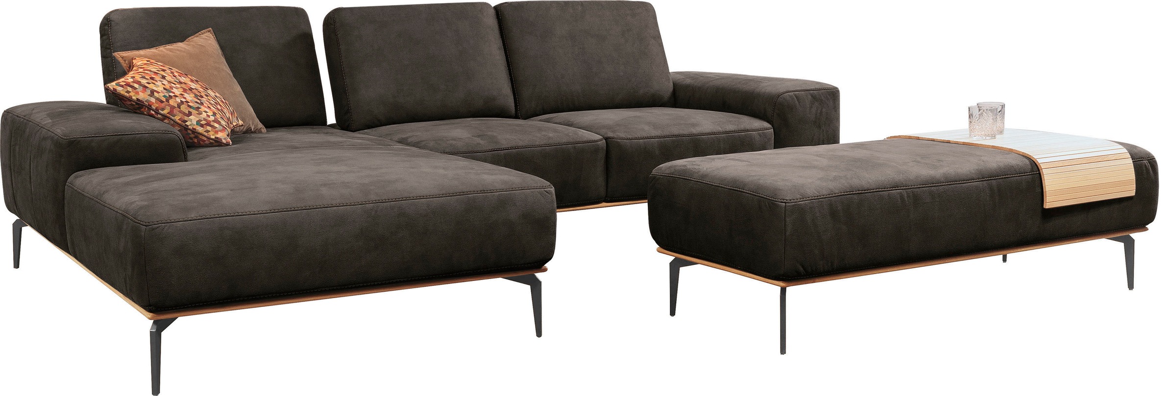 W.SCHILLIG Ecksofa »run, Designsofa mit tollem Sitzkomfort, bequem, L-Form«, mit Holzsockel, Füße in Schwarz pulverbeschichtet, Breite 279 cm