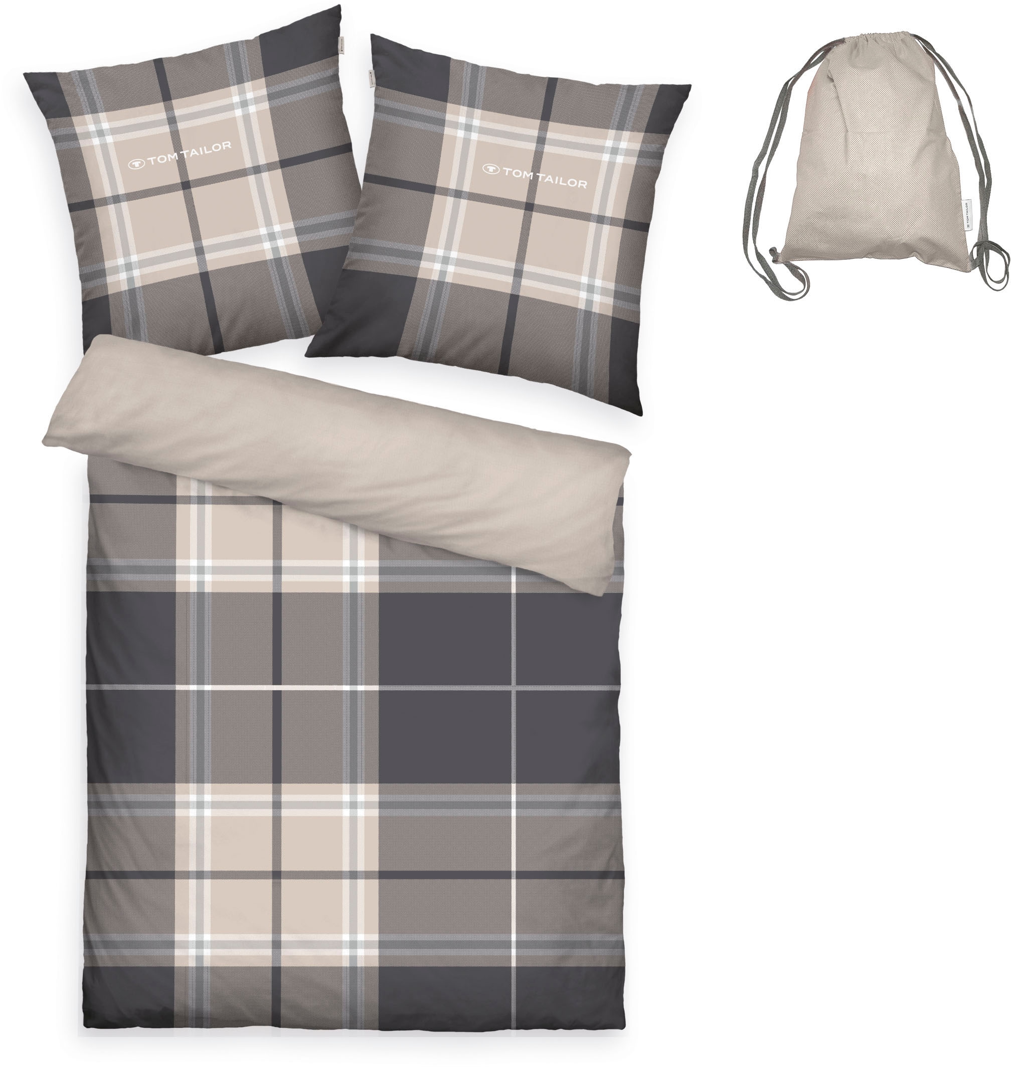 TOM TAILOR HOME Wendebettwäsche »Eric in Gr. 135x200 oder 155x220 cm«, mit Reißverschluss, mit GRATIS-Zugabe: Sportbeutel aus 100% Baumwolle