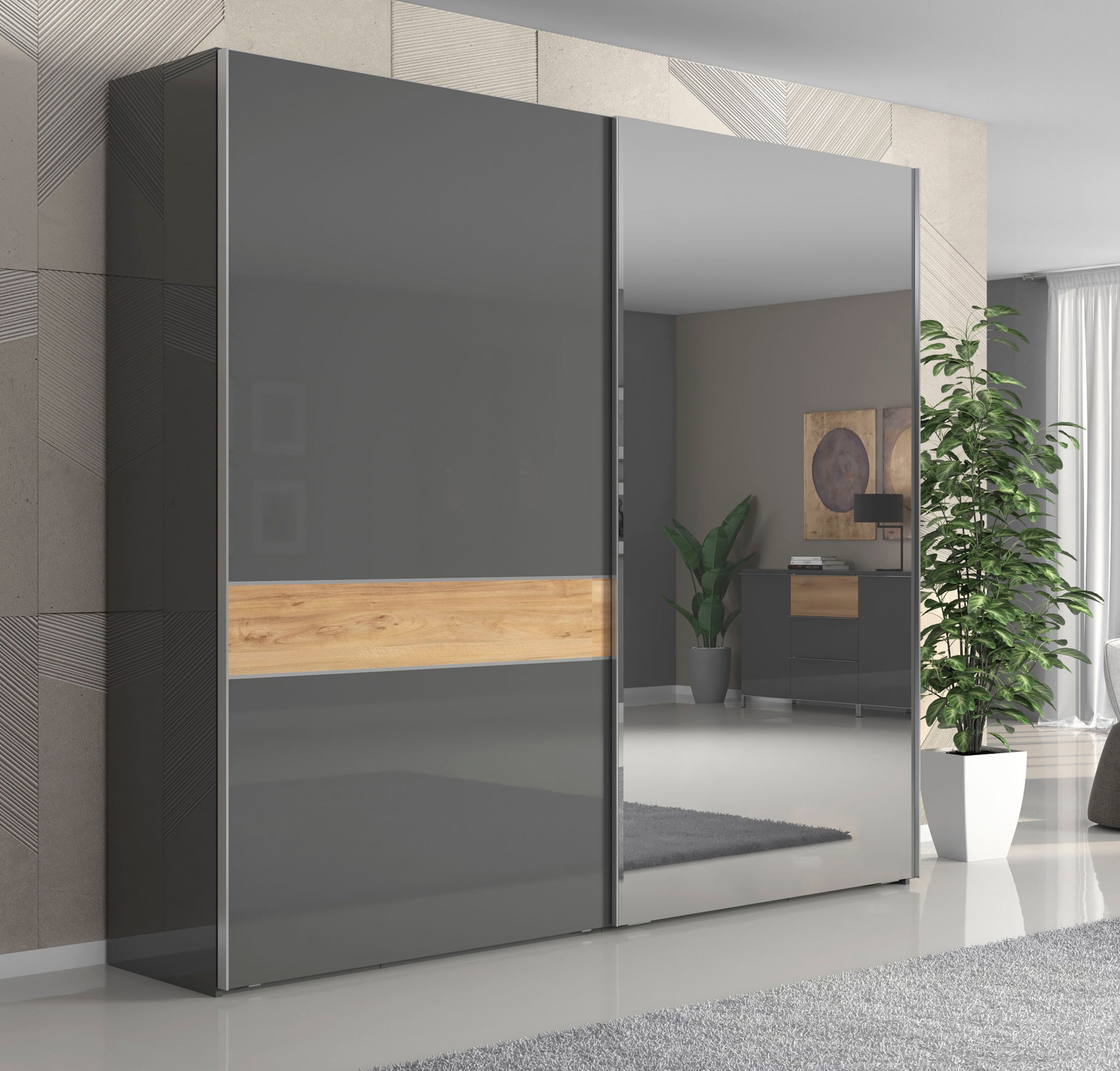Places of Style Schwebetürenschrank »Onyx«, Spiegelschrank hochwertig UV lackiert, Soft-Close-Funktion