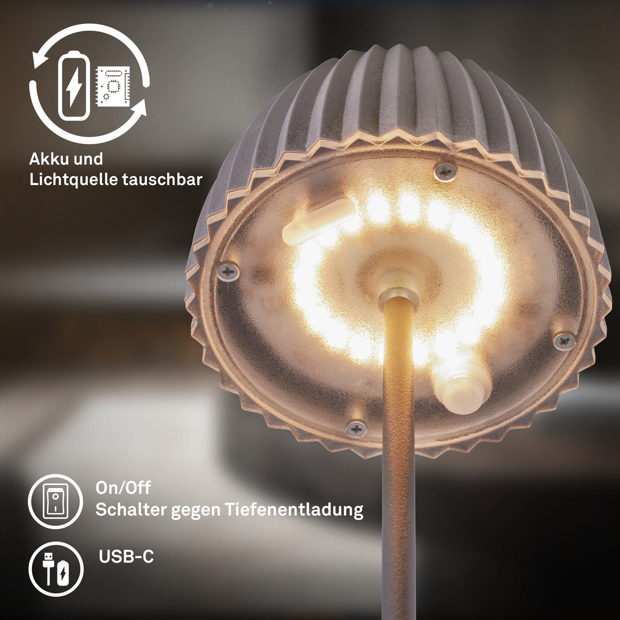 Briloner Leuchten LED Tischleuchte »Akku LED Tischleuchte, mini, anthrazit«