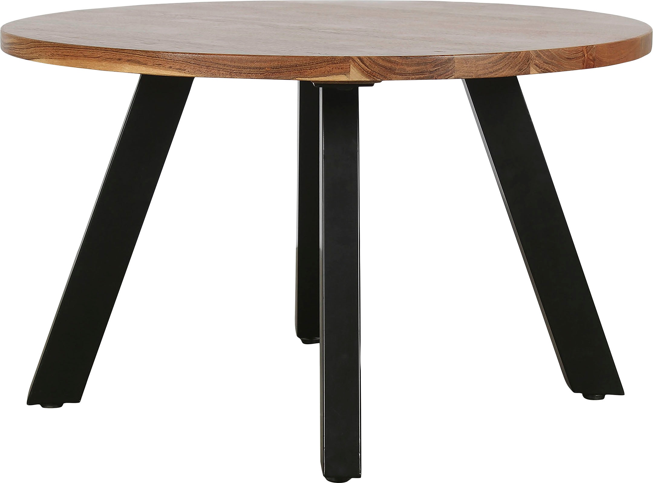 byLIVING Couchtisch »ULM«, mit massiver Akazien - Platte und schwarzem Metallgestell, rund 75cm.