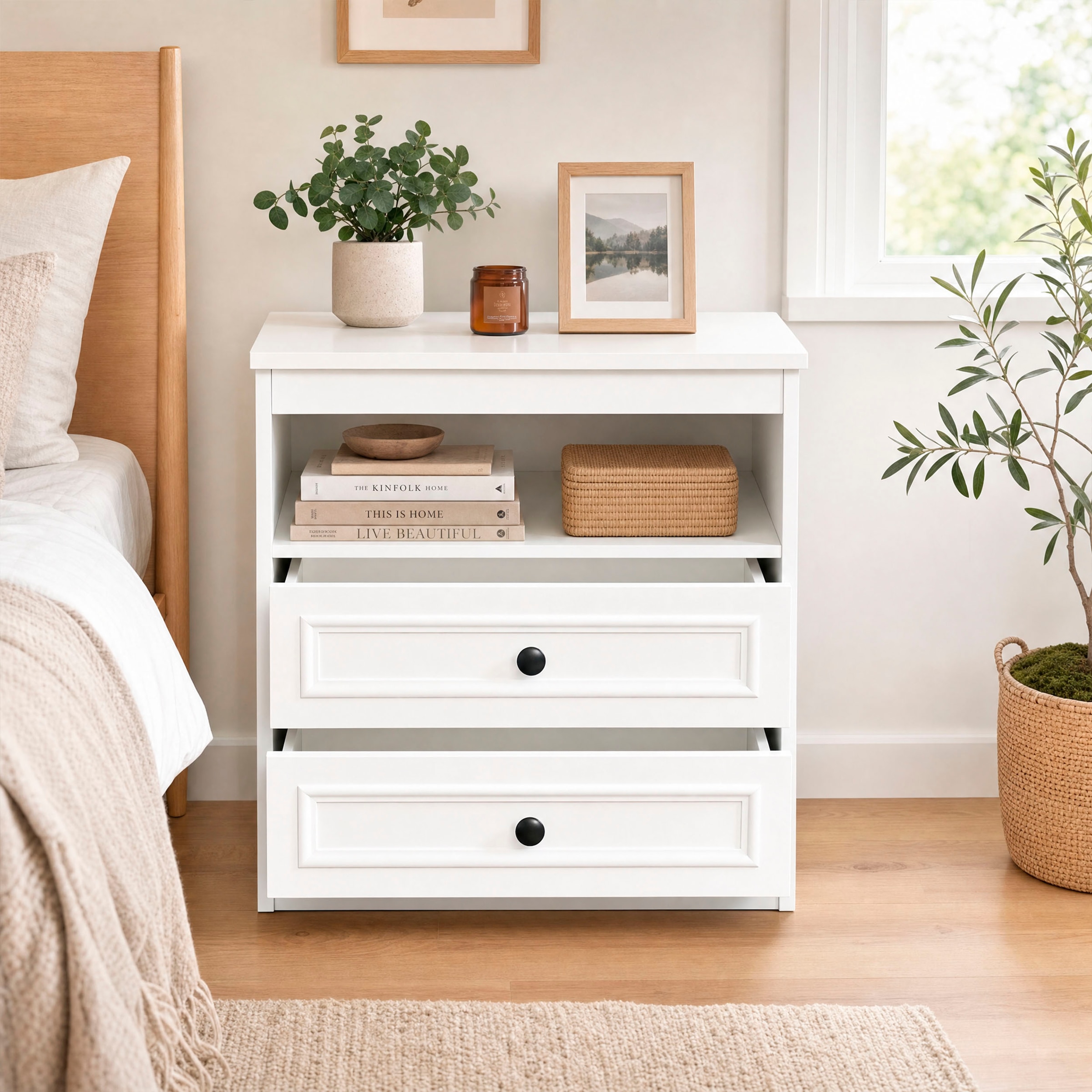 OTTO home Nachttisch »Arrian, 2er-Set, Landhausstil, 2 Schubladen & Ablagefach, weiß« Set, 2 Stk. tlg.