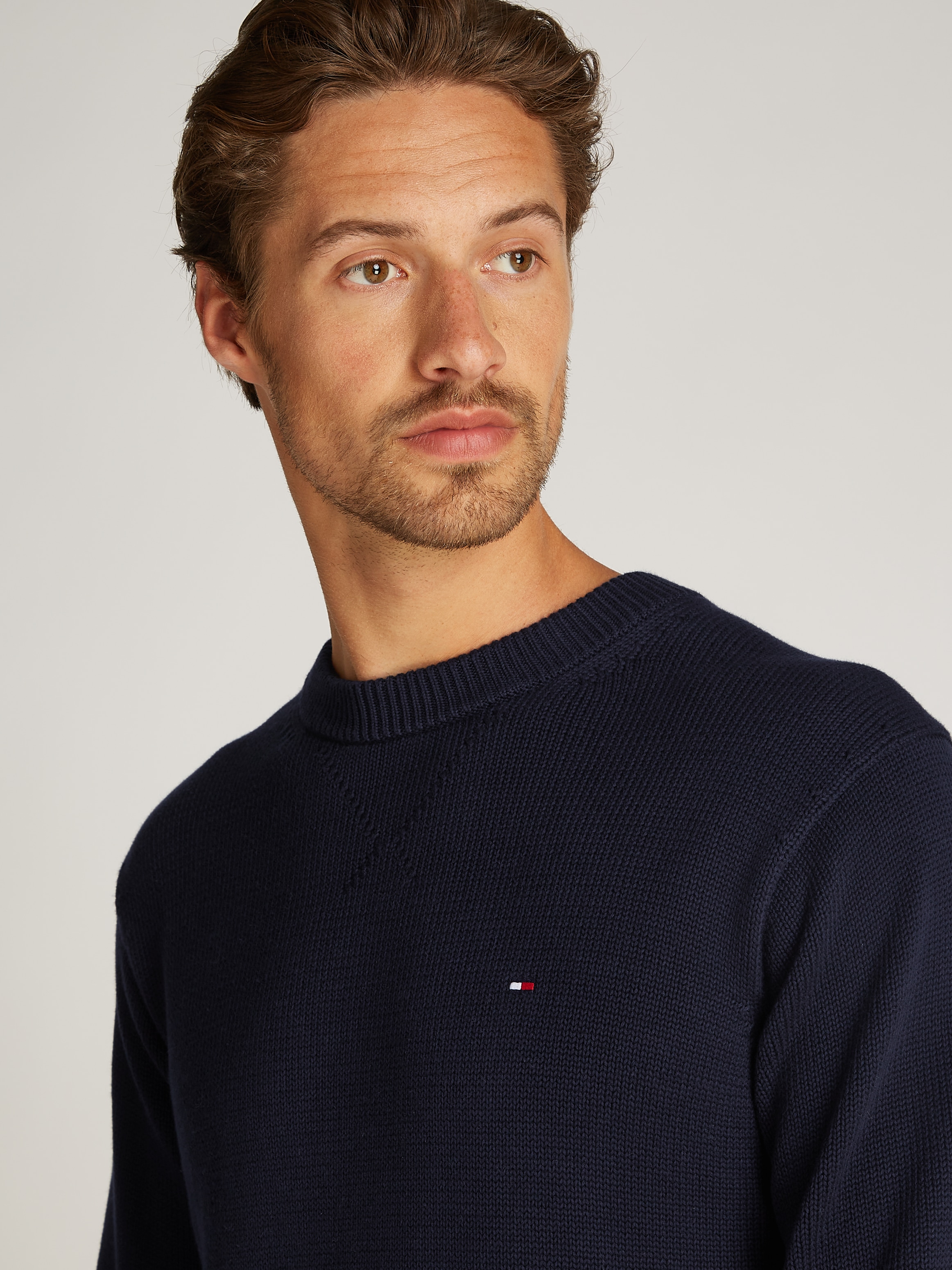 Tommy Hilfiger Strickpullover »CHUNKY COTTON C NECK«, mit Logosrickerei