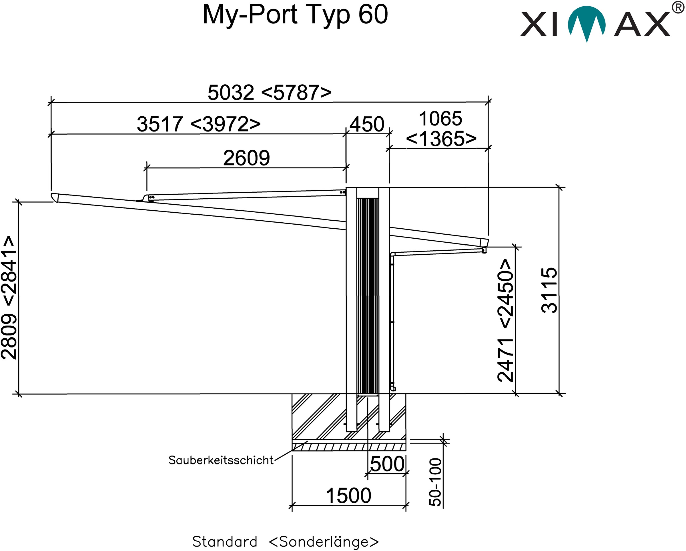 Ximax Einzelcarport »My-Port Typ 3058 258 bestellen Aluminium, 60 Sonderhöhe-Edelstahl-Look«, online Typ edelstahlfarben, Aluminium cm