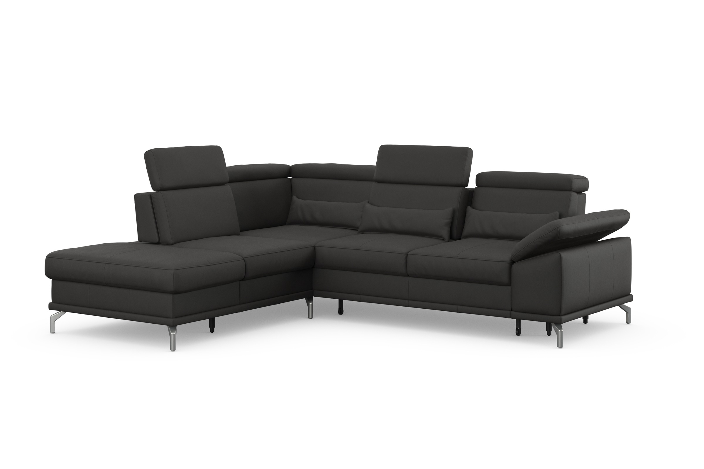 sit&more Ecksofa »Cabrio L-Form, B: 274 cm, mit Sitztiefen-, Arm- & Kopfteilverstellung«, 3 Nierenkissen, Federkern, optional Bettfunktion und Stauraum