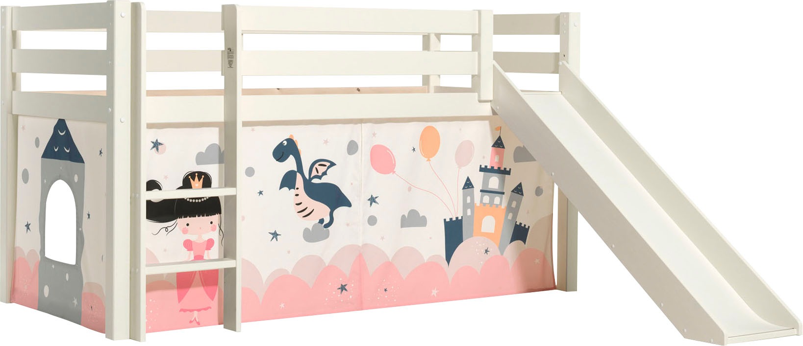 Vipack Spielbett "Pino, Kiefer massiv, mit Rolllattenrost u. Textil-Set, Ma günstig online kaufen