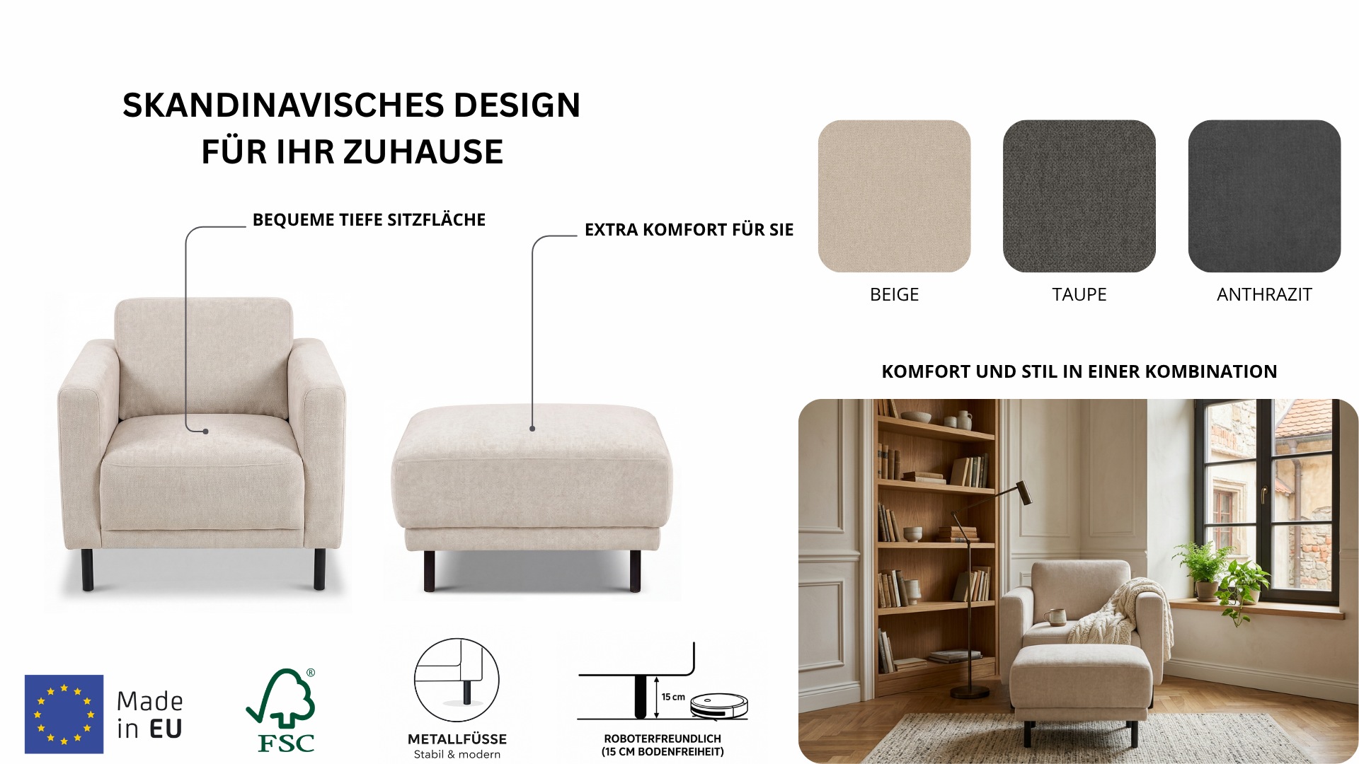 OTTO home Polsterhocker »Sveeva, 73x57 cm, schwarze Metallfüße« langlebiger Webstoff, viele Farben zur Auswahl