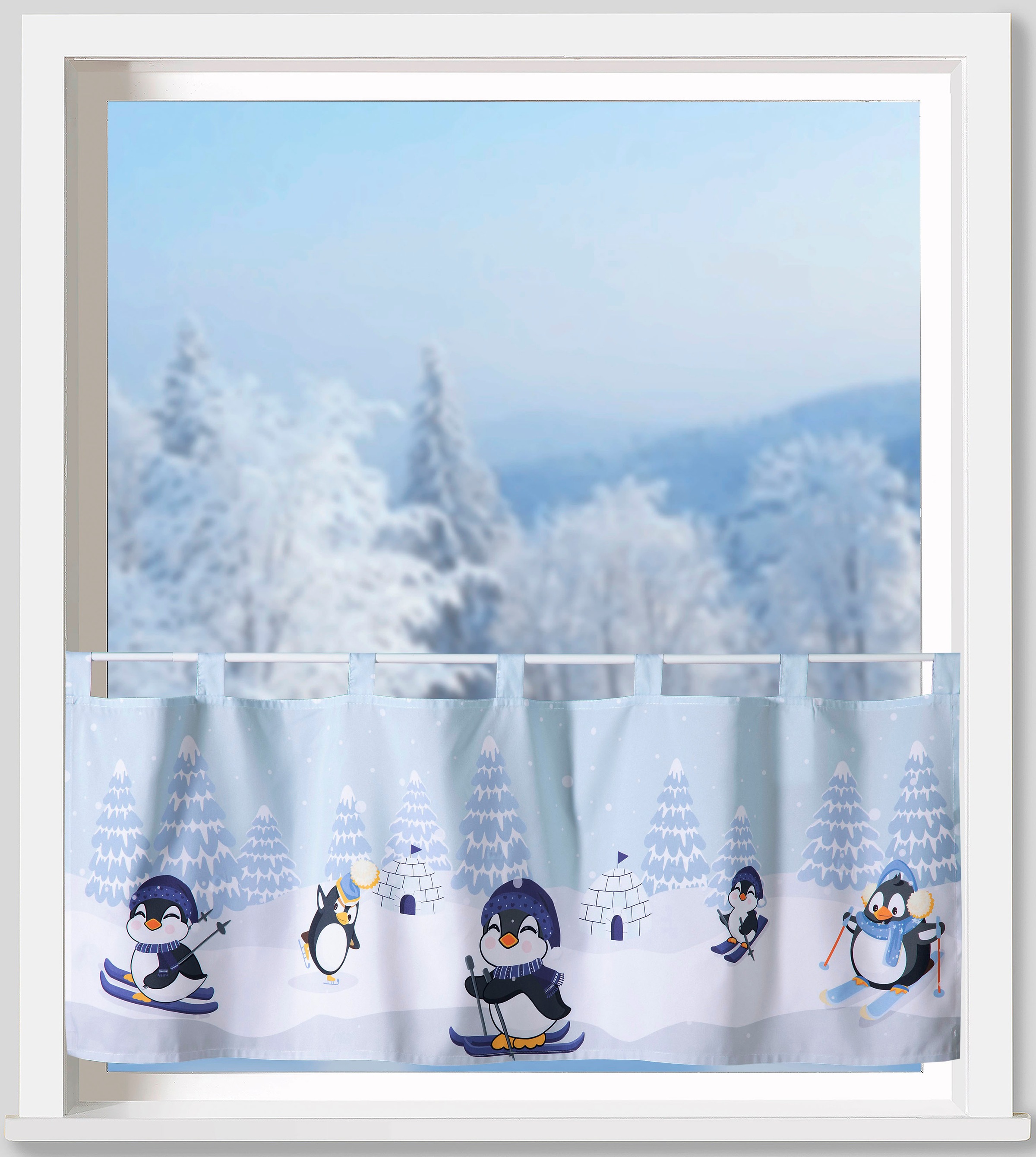 Weckbrodt Scheibengardine »Comic-Pinguine«, (1 St.), Microsatin, blickdicht günstig online kaufen