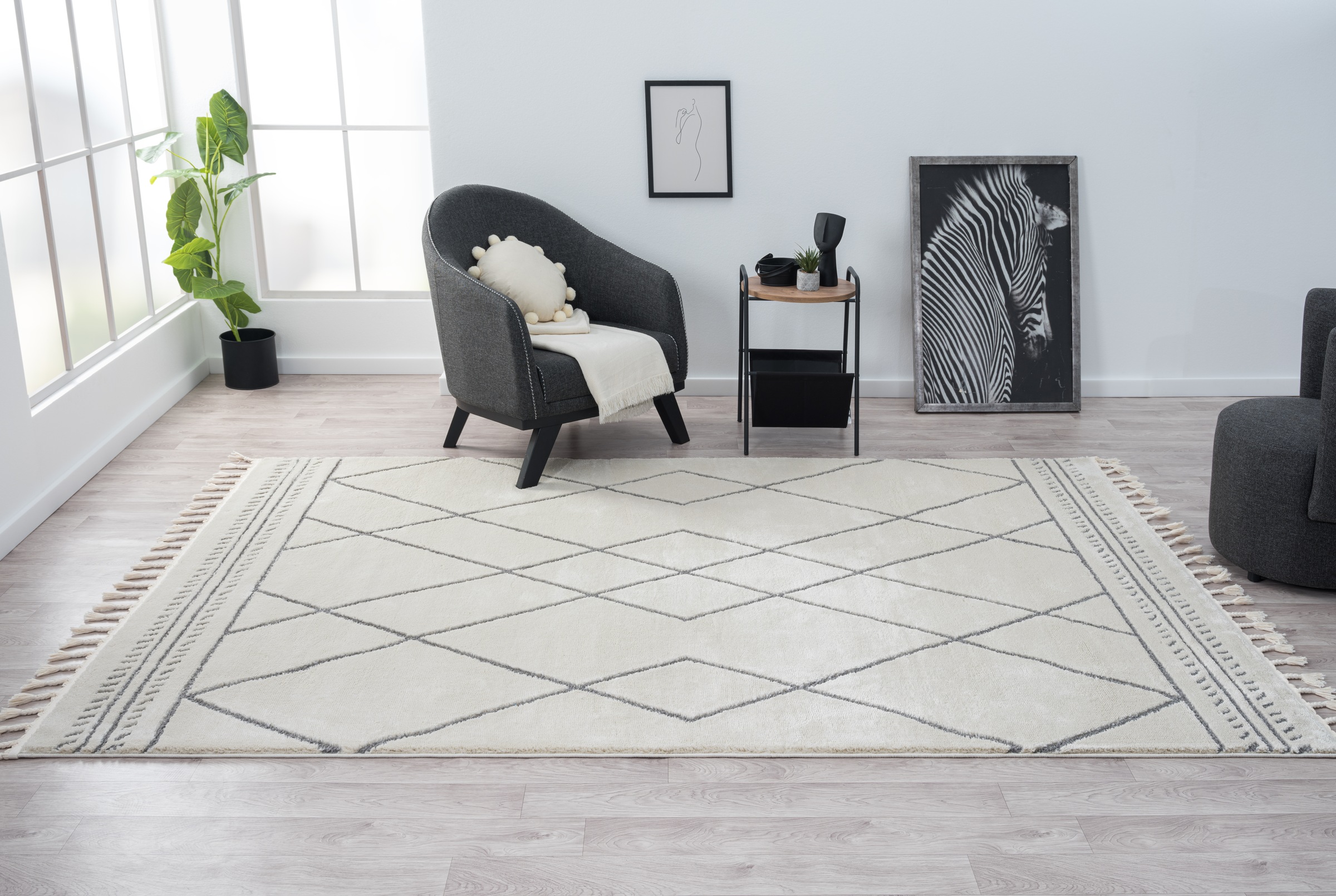 Myflair Möbel & Accessoires Hochflor-Teppich »Moroccan Design Lagerräumung«, rechteckig, 24 mm Höhe, modern, marokkanisches Design, Rauten Muster, weich, mit Fransen
