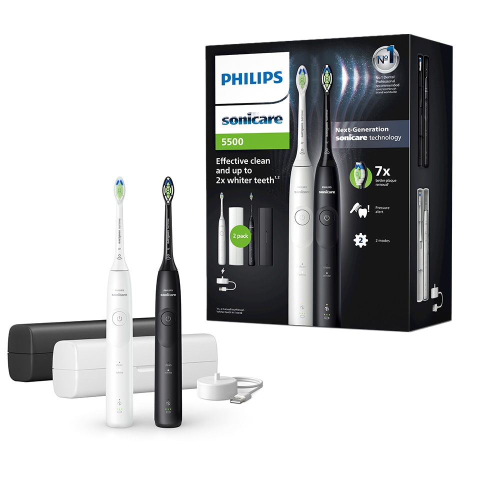 Philips Sonicare Elektrische Zahnbürste »Series 5500 HX7119/02«, 2 St. Aufsteckbürsten, mit Andruckkontrolle, 2 Putzeinstellungen, inkl. Reiseetui