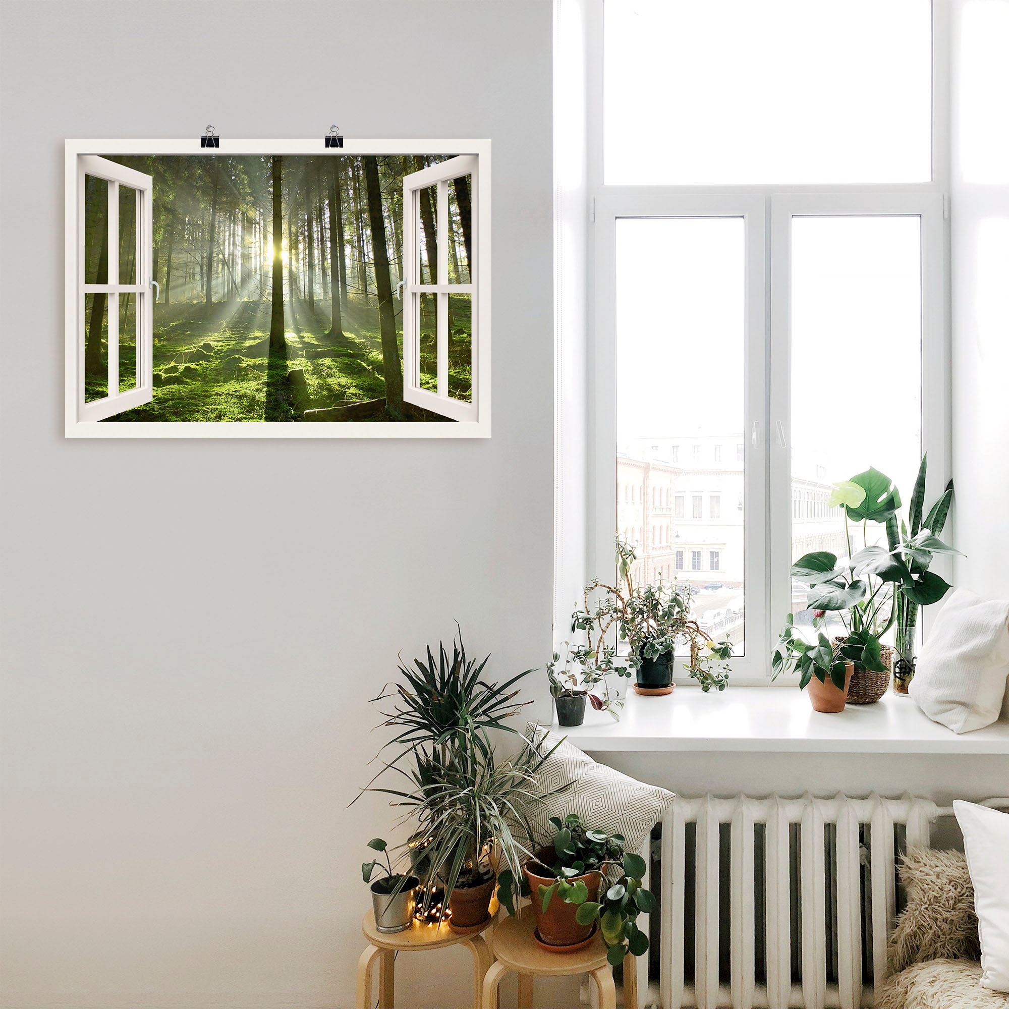 Artland Wandbild »Fensterblick - Wald im Gegenlicht«, Fensterblick, (1 St.), als Poster, Wandaufkleber in verschied. Größen