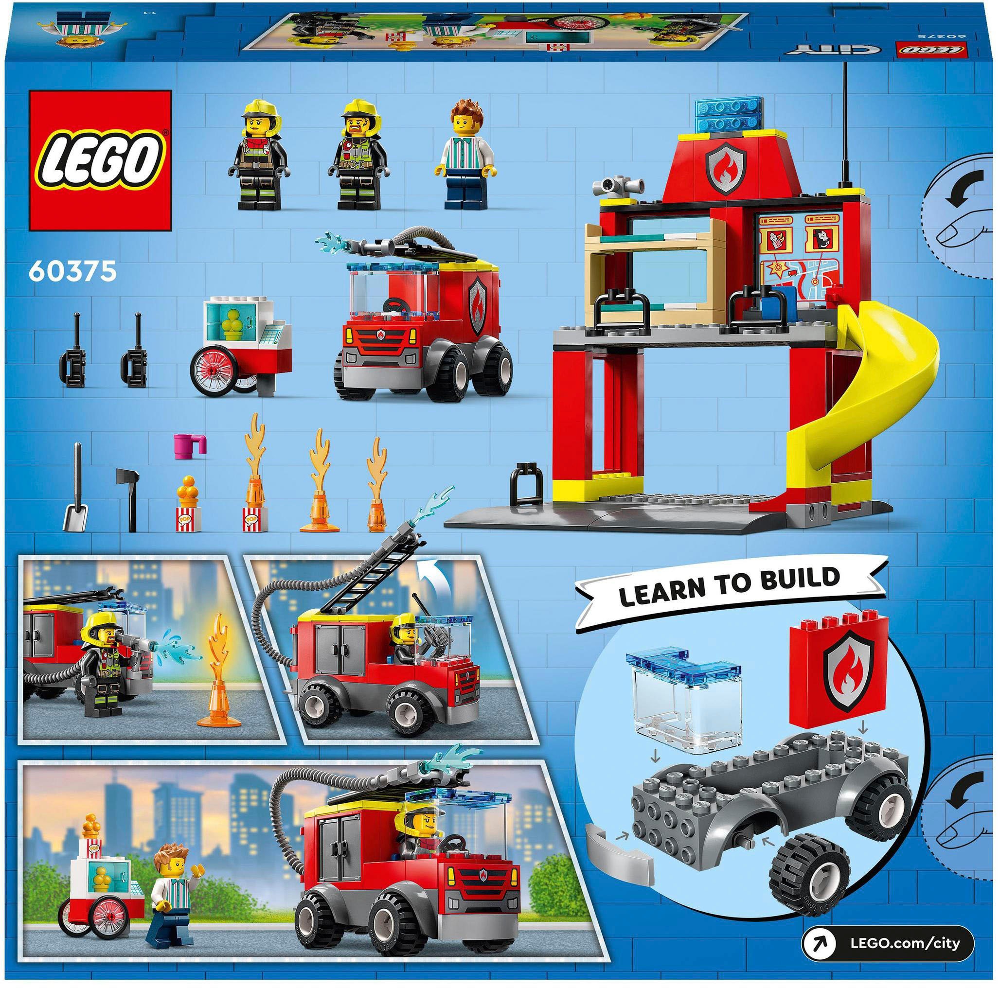 LEGO® Konstruktionsspielsteine »Feuerwehrstation und Löschauto (60375), LEGO® City«, (153 St.), Made in Europe