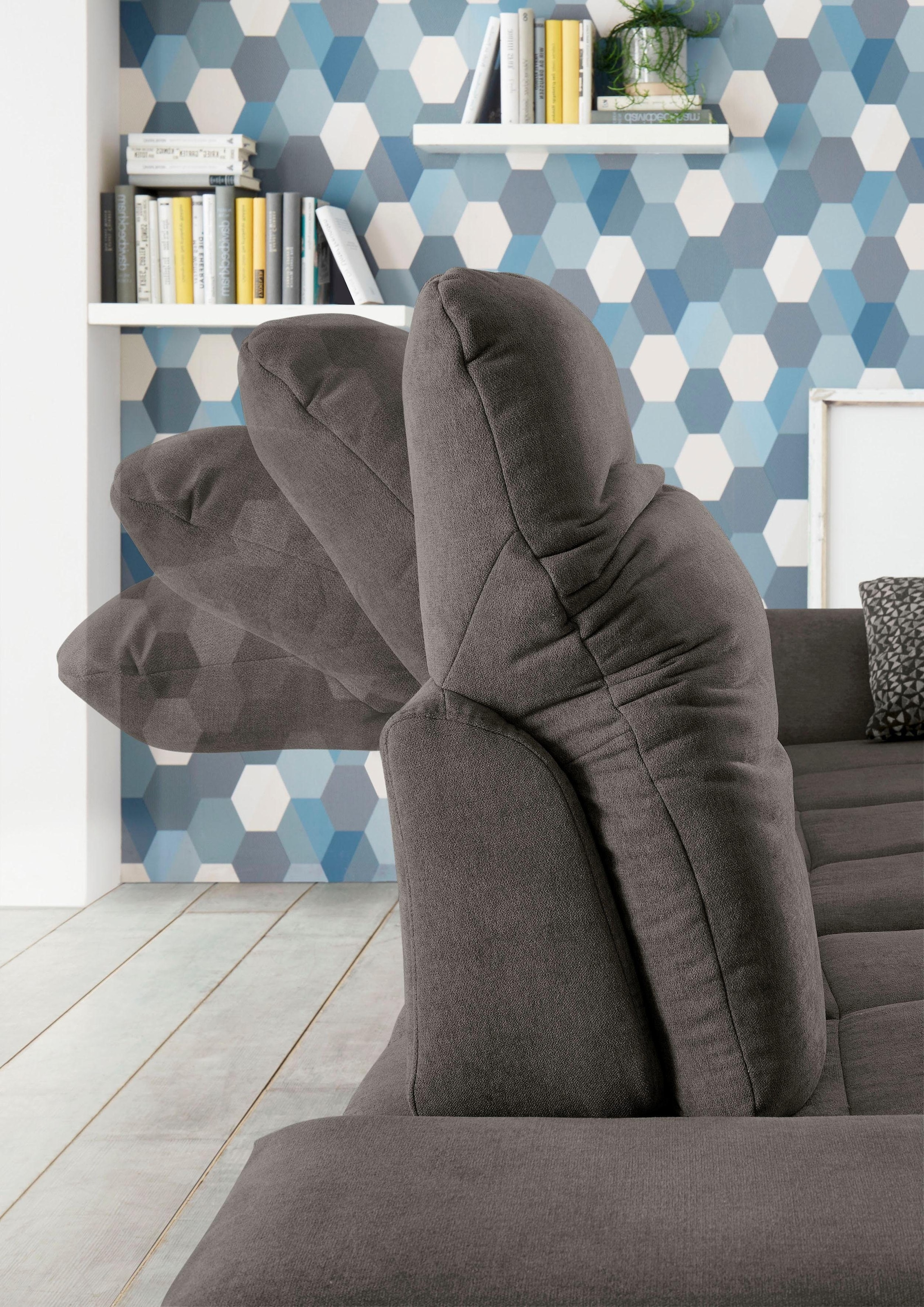 set one by Musterring Ecksofa »SO4100 V«, mit verstellbaren Kopfteilen, wahlweise mit Funktionen, Cord-Bezug
