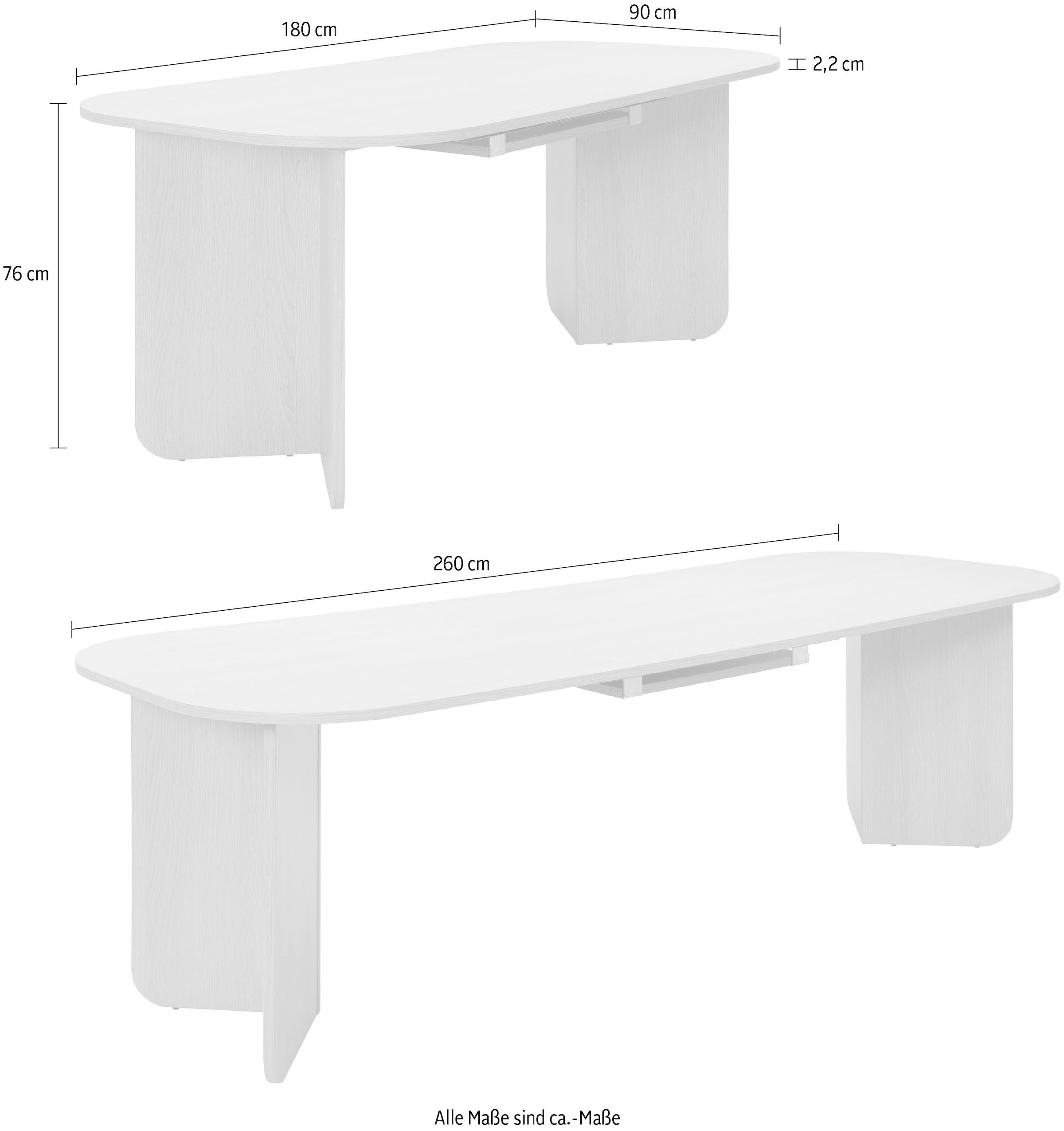 TOM TAILOR HOME Esstisch »ROUNDES TABLE«, mit gerundeten Ecken. Fest 180 cm oder ausziehbar auf 260 cm