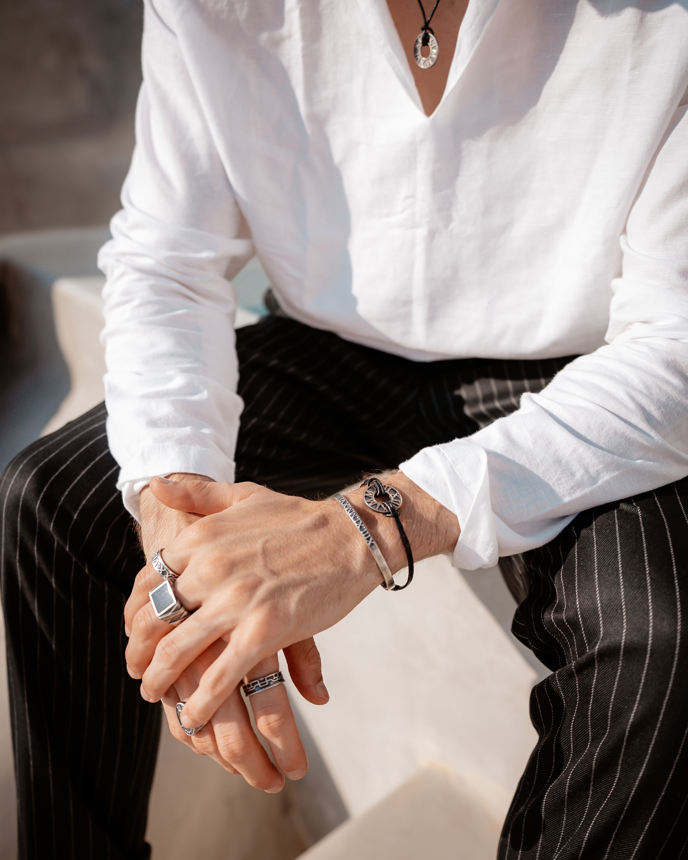 CAÏ Fingerring »925/- Sterling Silber oxidiert Linien Japan«